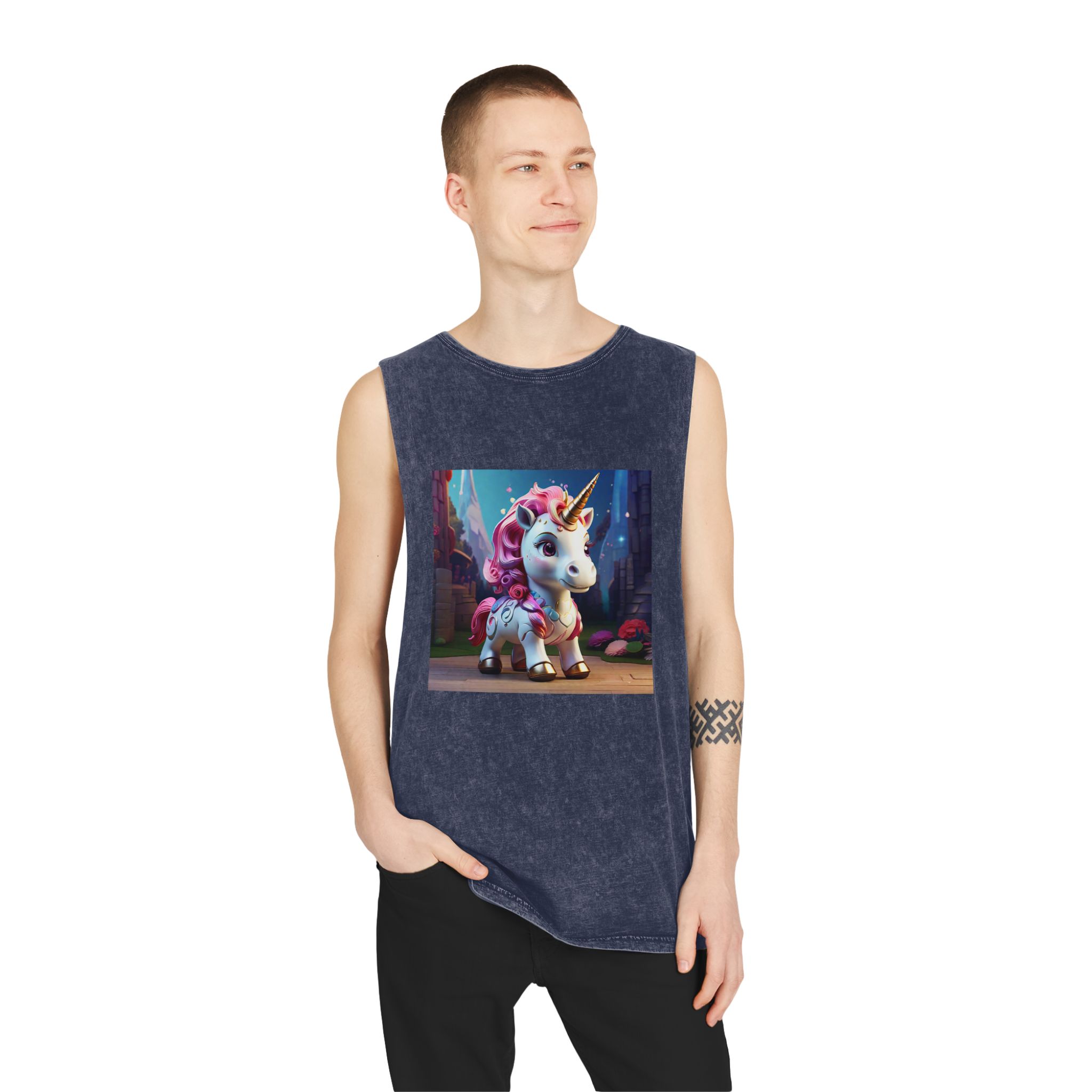 Animated Unicorn Children Generated By Ai (14) Unisex Stonewash Tank Top - Image 15