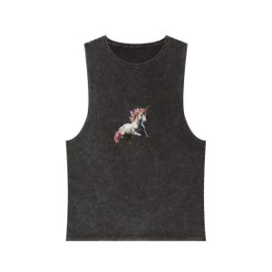 Beautiful Unicorn Running Magical Meadow Unicorn Background Images Whimsical Unicorn (23) Unisex Stonewash Tank Top