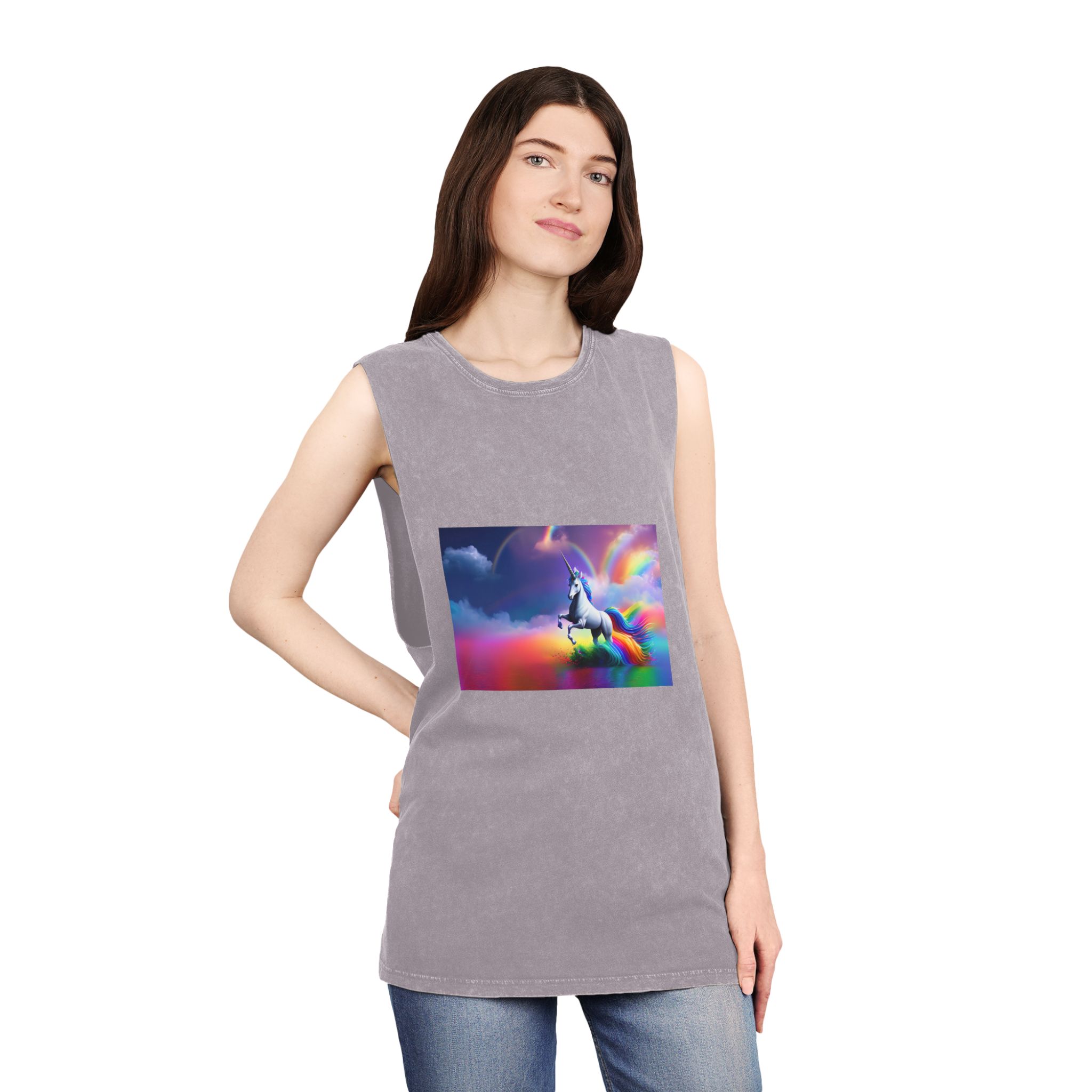 Beautiful Butterfly Unicorn Watercolors Unisex Stonewash Tank Top - Image 20
