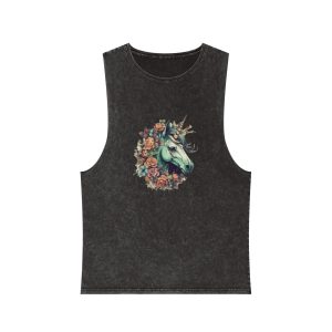Detailed Illustration Print Vintage Unicorn Unisex Stonewash Tank Top