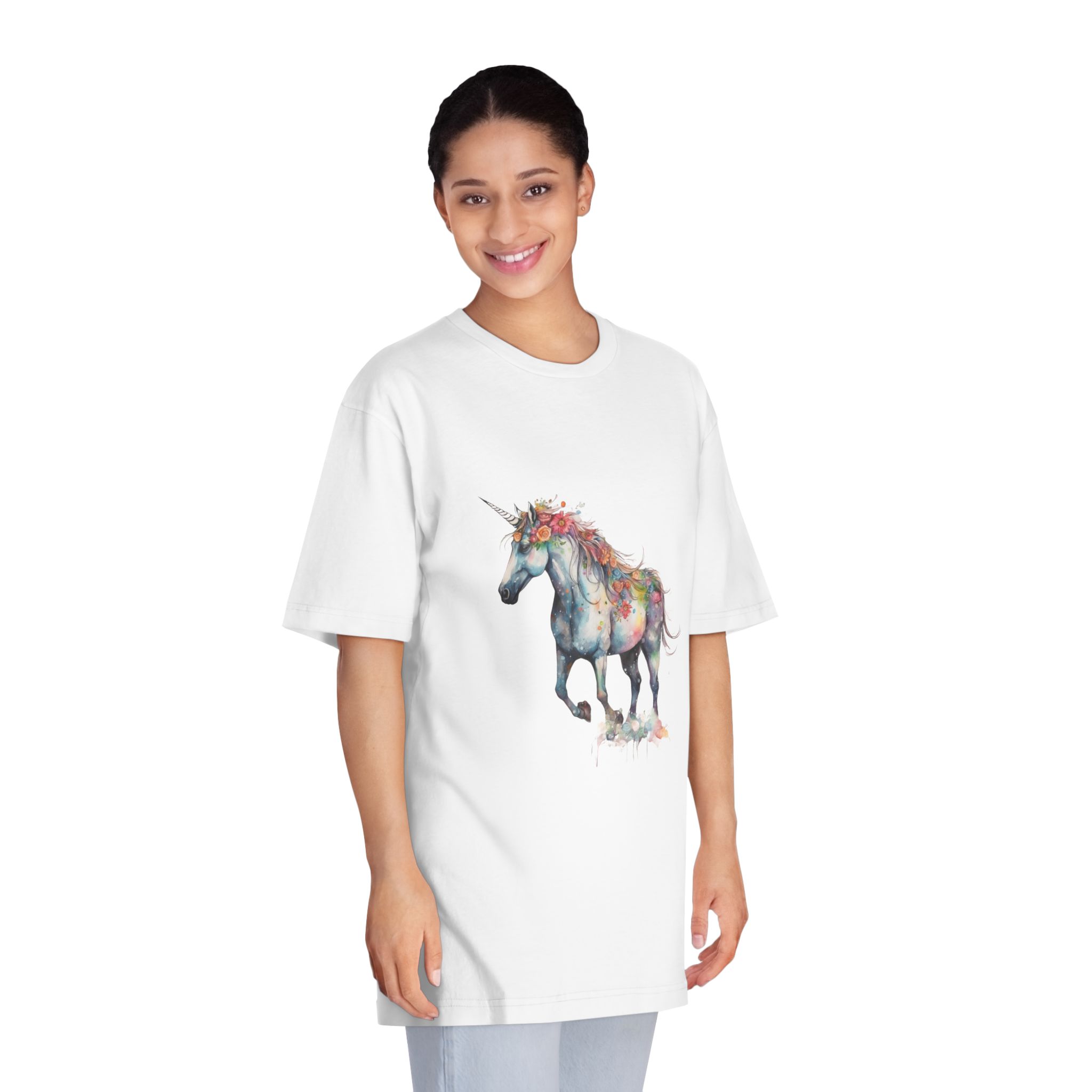 Watercolor Painting Unicorn With Rainbow Horn Unisex Classic Crewneck T Shirt - Image 3