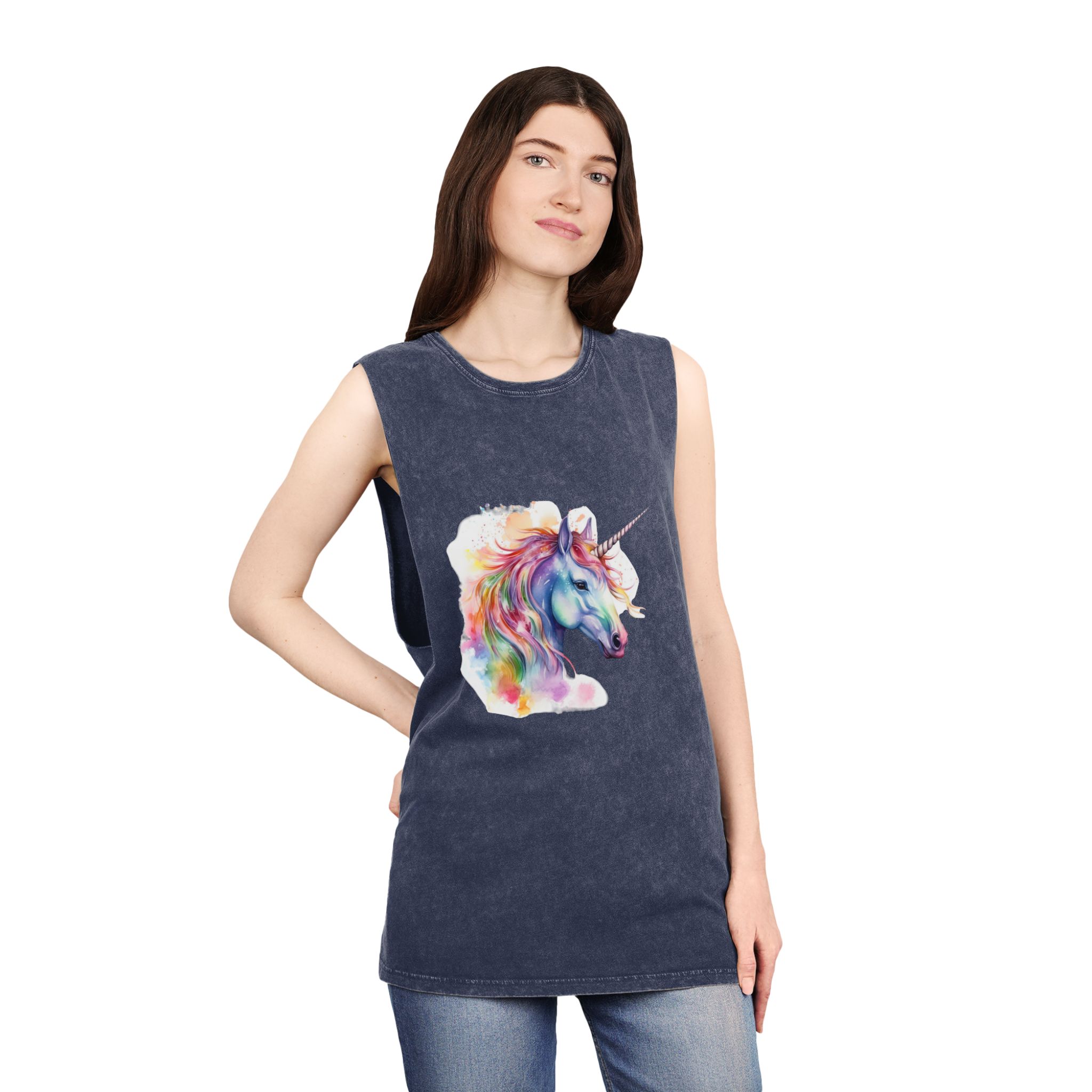Coloful Unicorn Unisex Stonewash Tank Top - Image 16