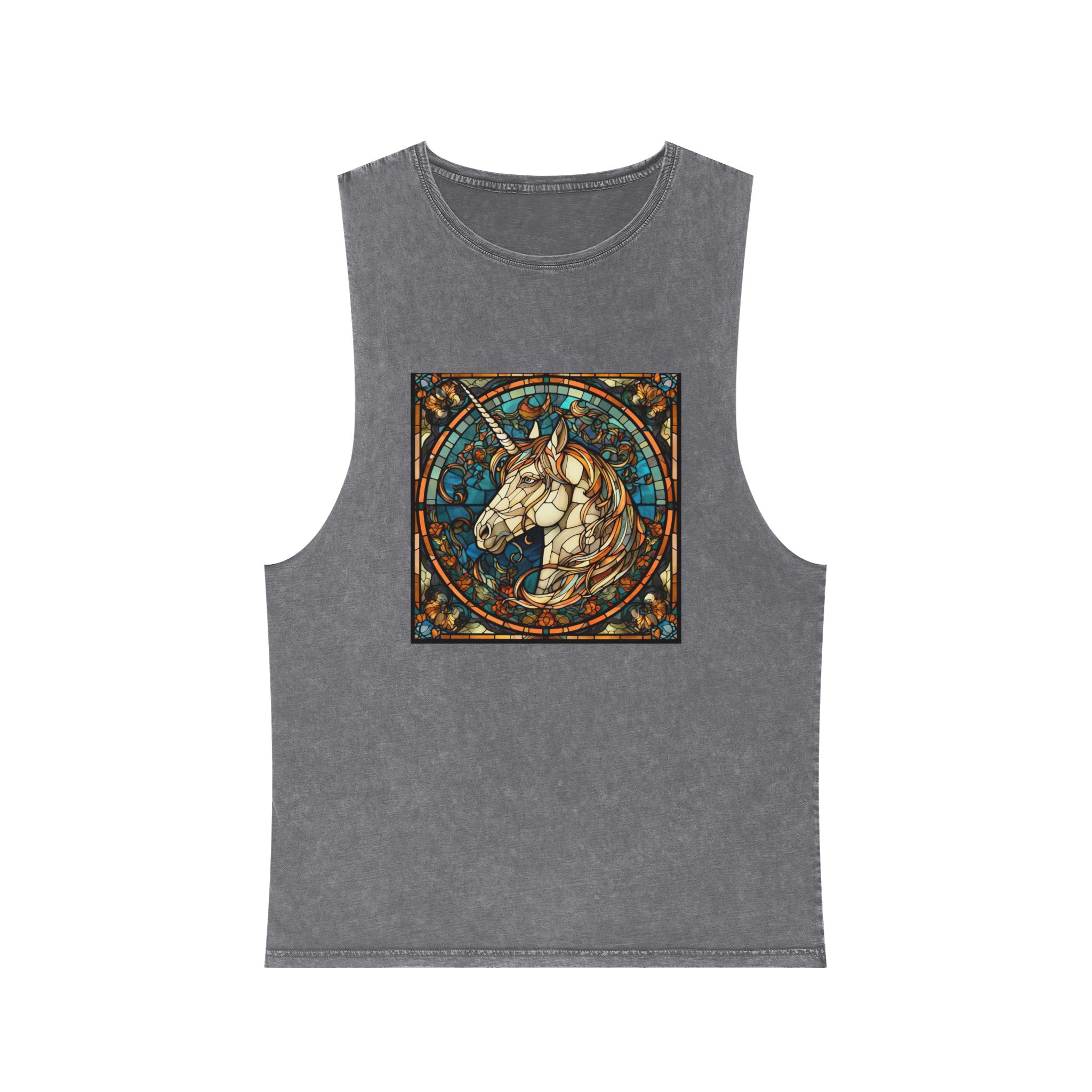 Stained Glass Unicorn Fantasy Unisex Stonewash Tank Top - Image 9