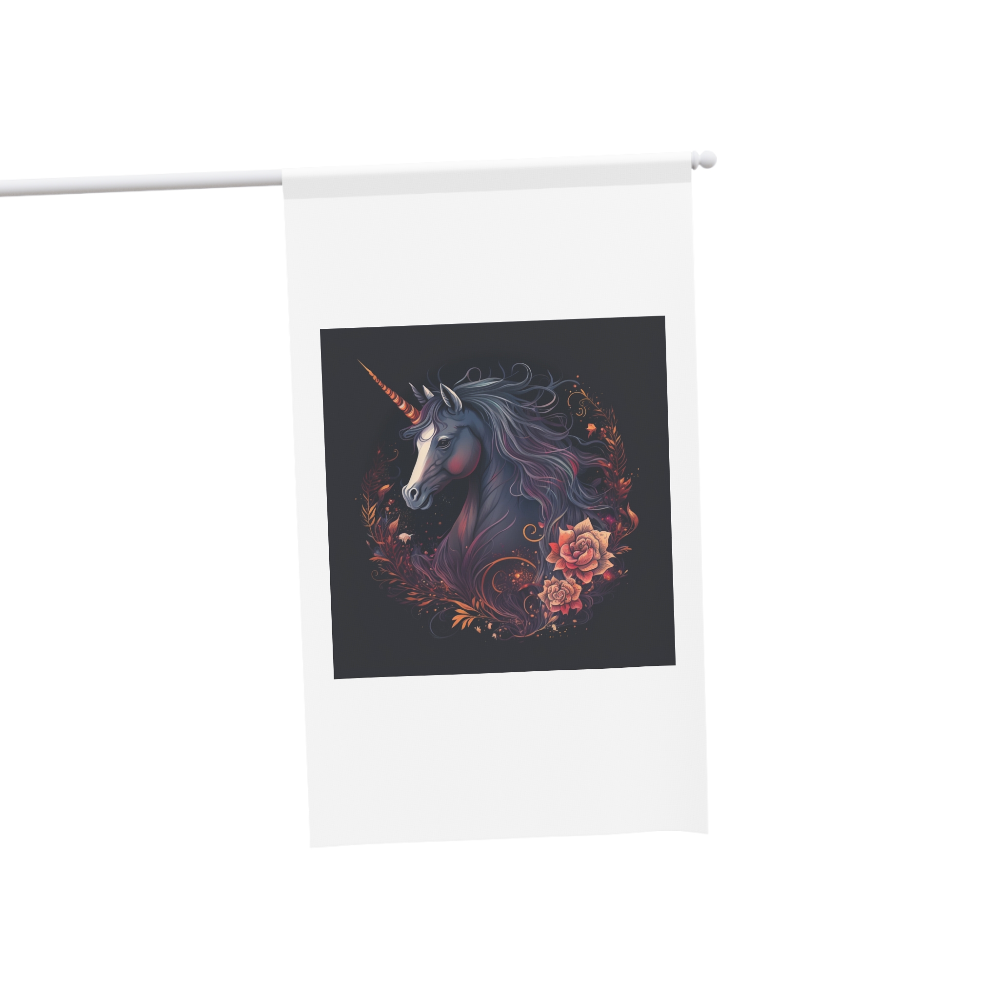 Unicorn With Long Mane Flowers Dark Background Generative Ai House Banner - Image 3