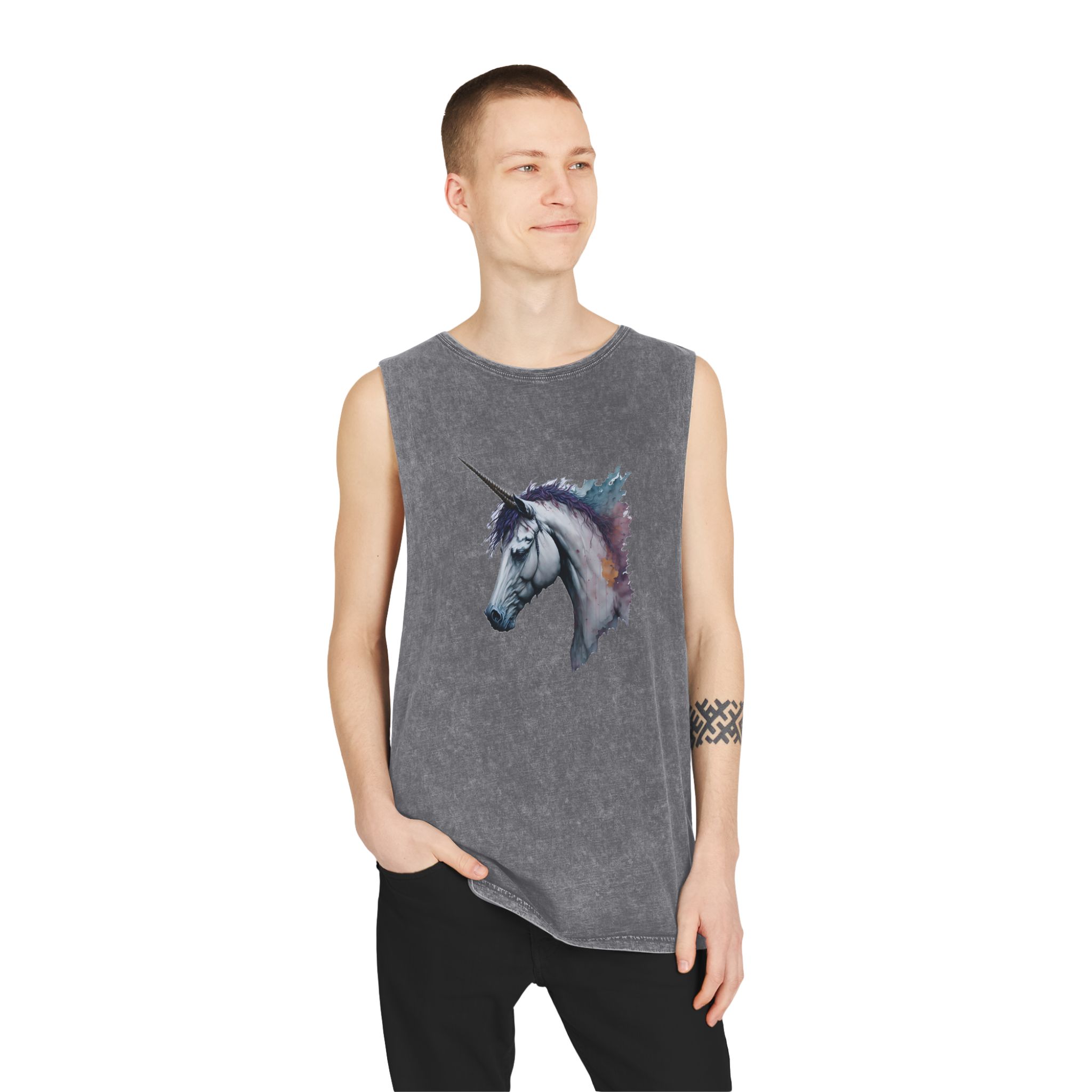 Illustration Unicorn Painted Watercolor Technique Generative Ai Decorative Painting Unisex Stonewash Tank Top - Image 11