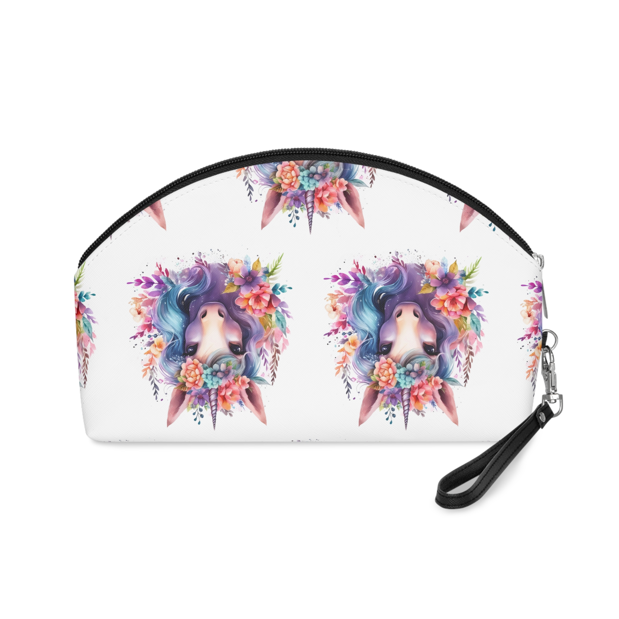 Cute Colorful Magic Unicorn With Flowers Watercolor Style (5) Makeup Bag - Image 2