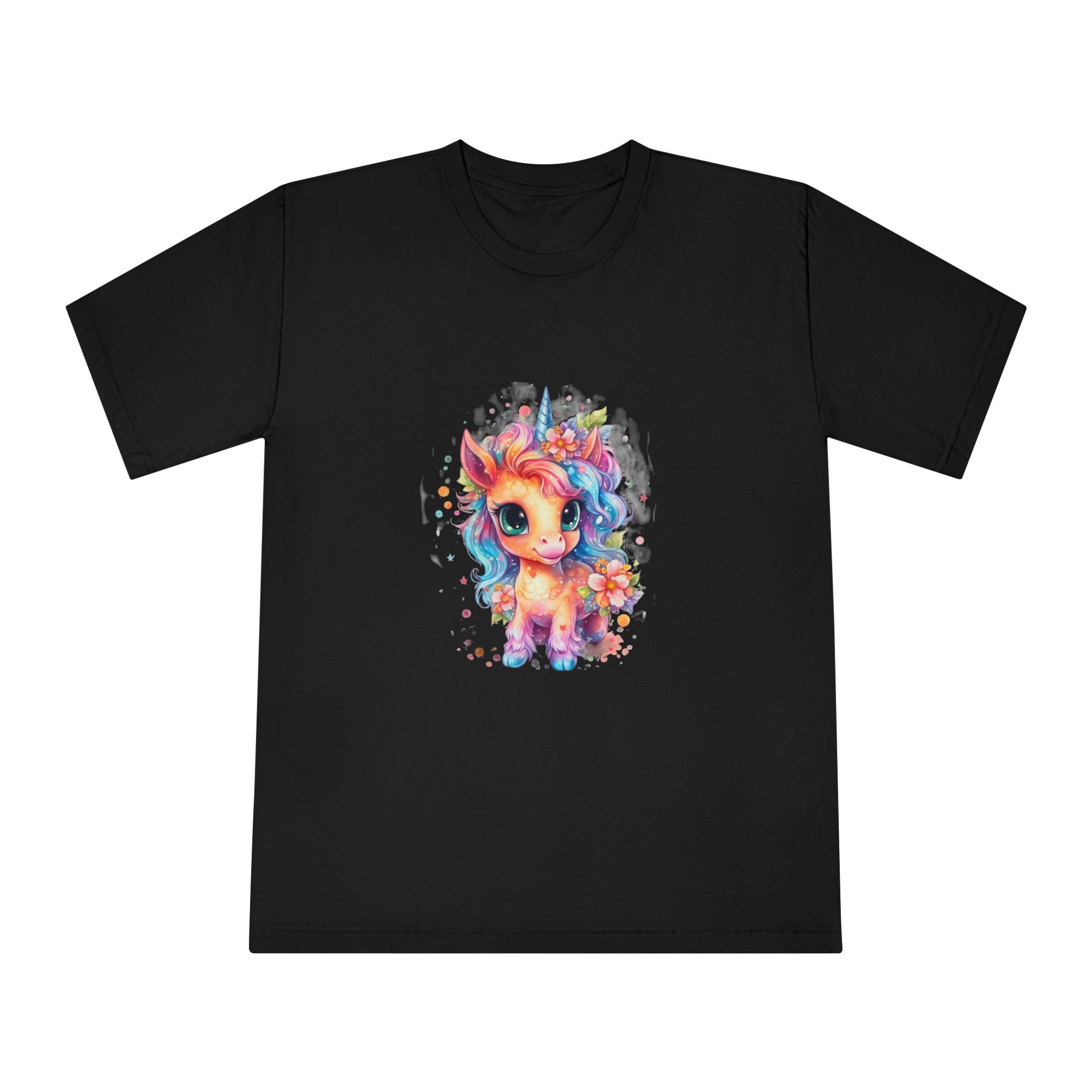Cute Colorful Magic Unicorn With Flowers Watercolor Style (1) Copia Unisex Classic Crewneck T Shirt - Image 5