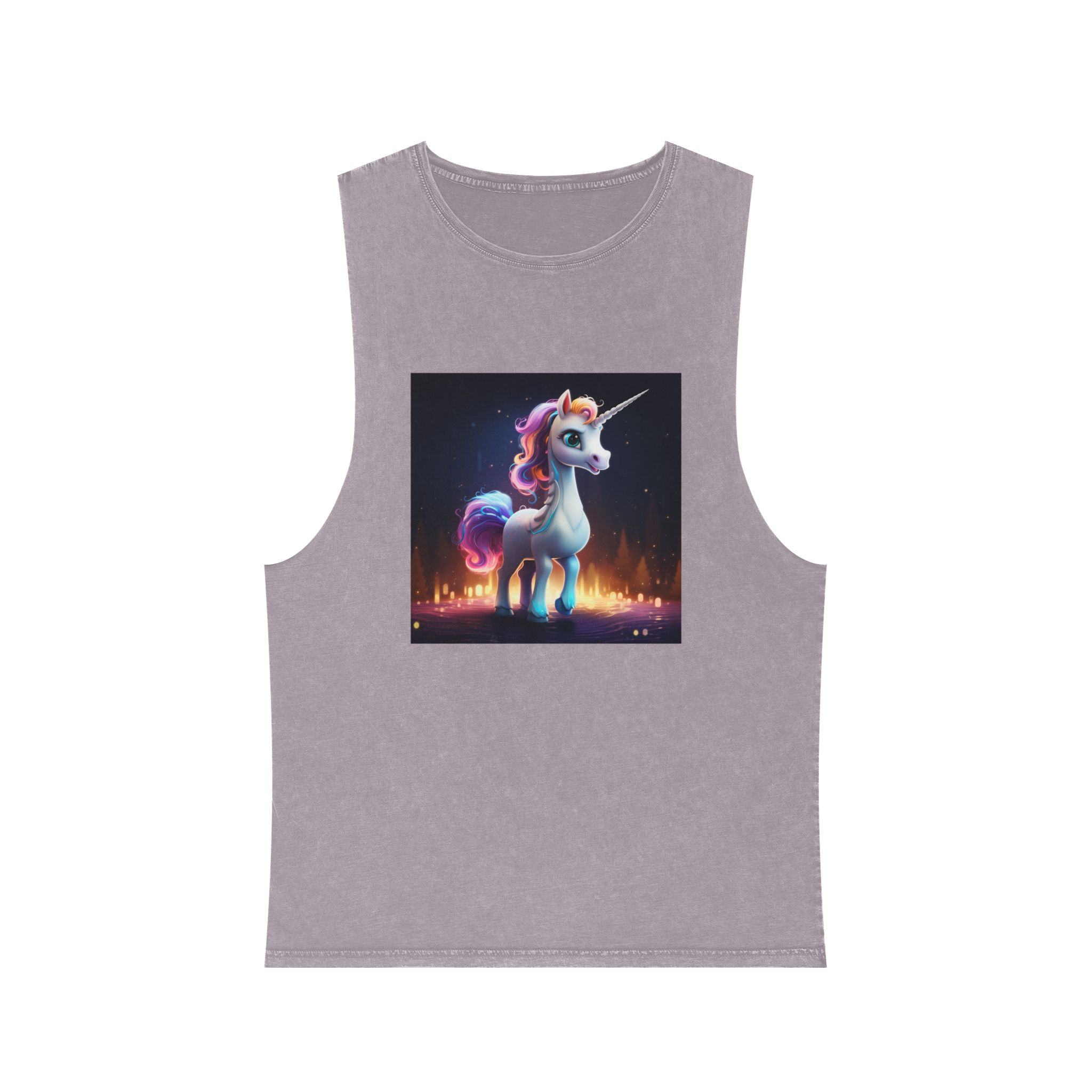 Unicorn Standing Wooden Platform With City Background Generative Ai Unisex Stonewash Tank Top - Image 17