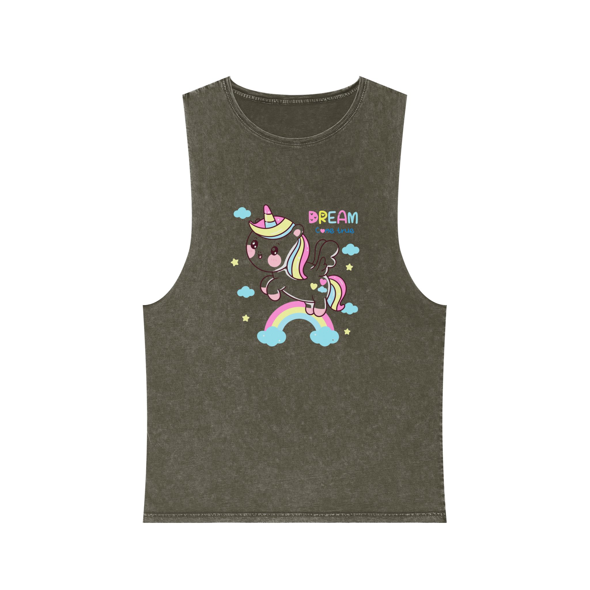 Cute Unicorn Pegasus Cartoon Fly Pastel Rainbow Kawaii Animal Unisex Stonewash Tank Top - Image 5