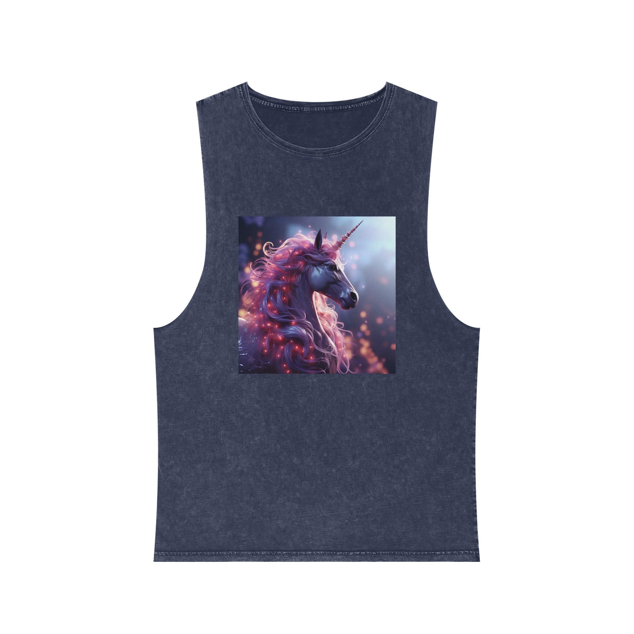Pink 3d Mythical Unicorn With Lights Mane Unisex Stonewash Tank Top - Image 13
