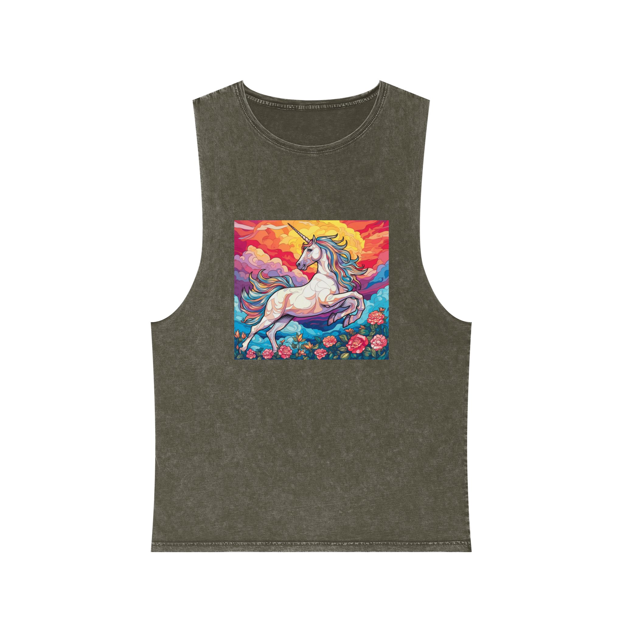 Unicorn Sky With Flowers Clouds Generative Ai Unisex Stonewash Tank Top - Image 5