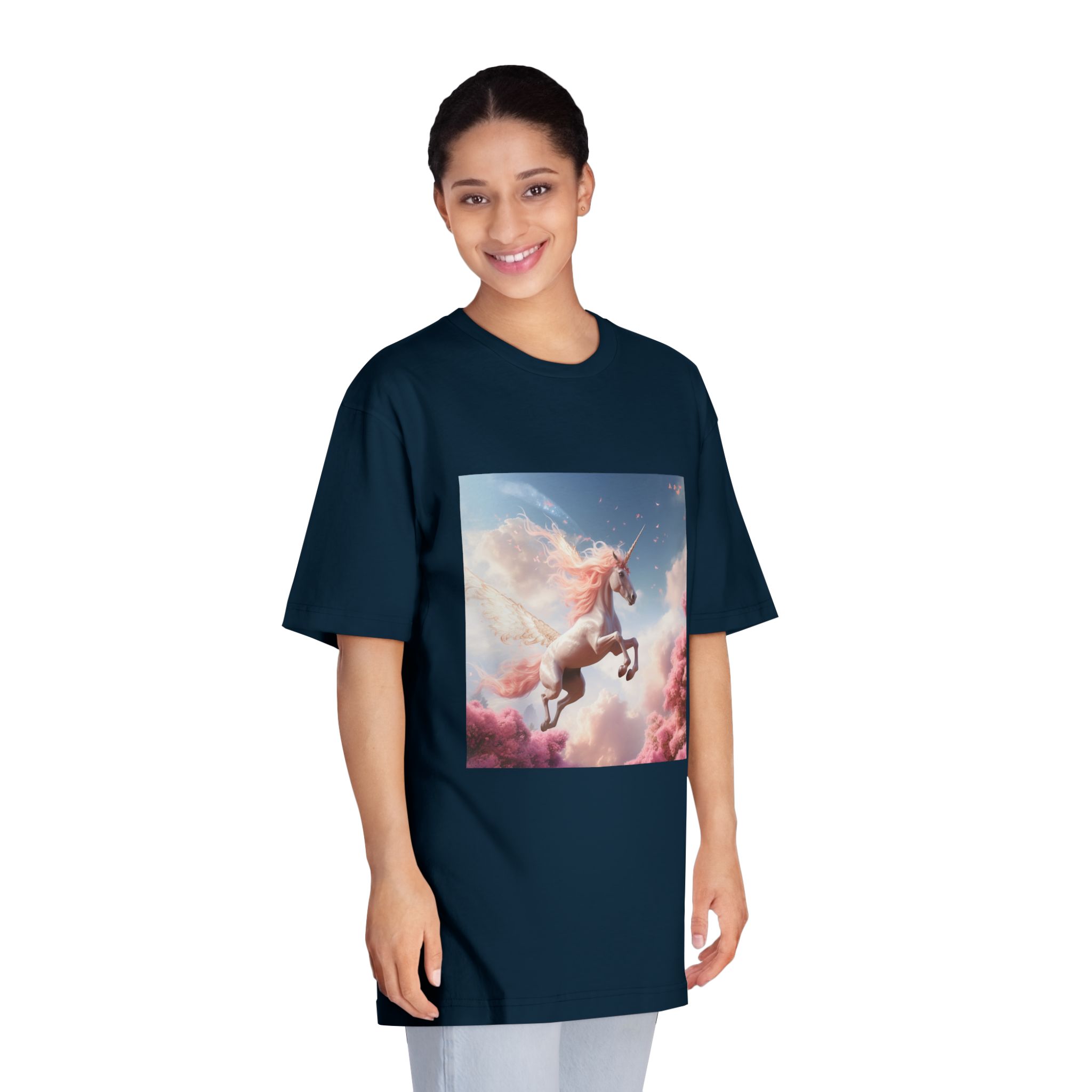 Unicorn With Pink Mane Flying Through Sky With Pink Trees Generative Ai Unisex Classic Crewneck T Shirt - Image 19