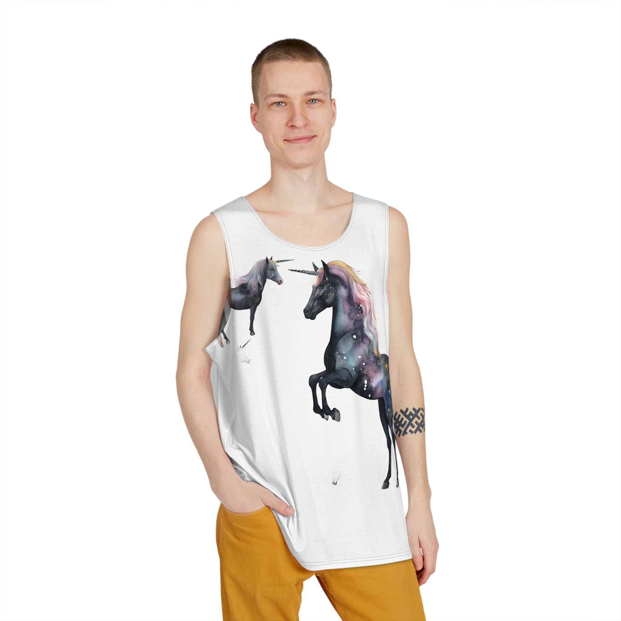 There Are Lot Different Unicorns That Are Painted Watercolor Generative Ai Mens Tank Aop - Image 3