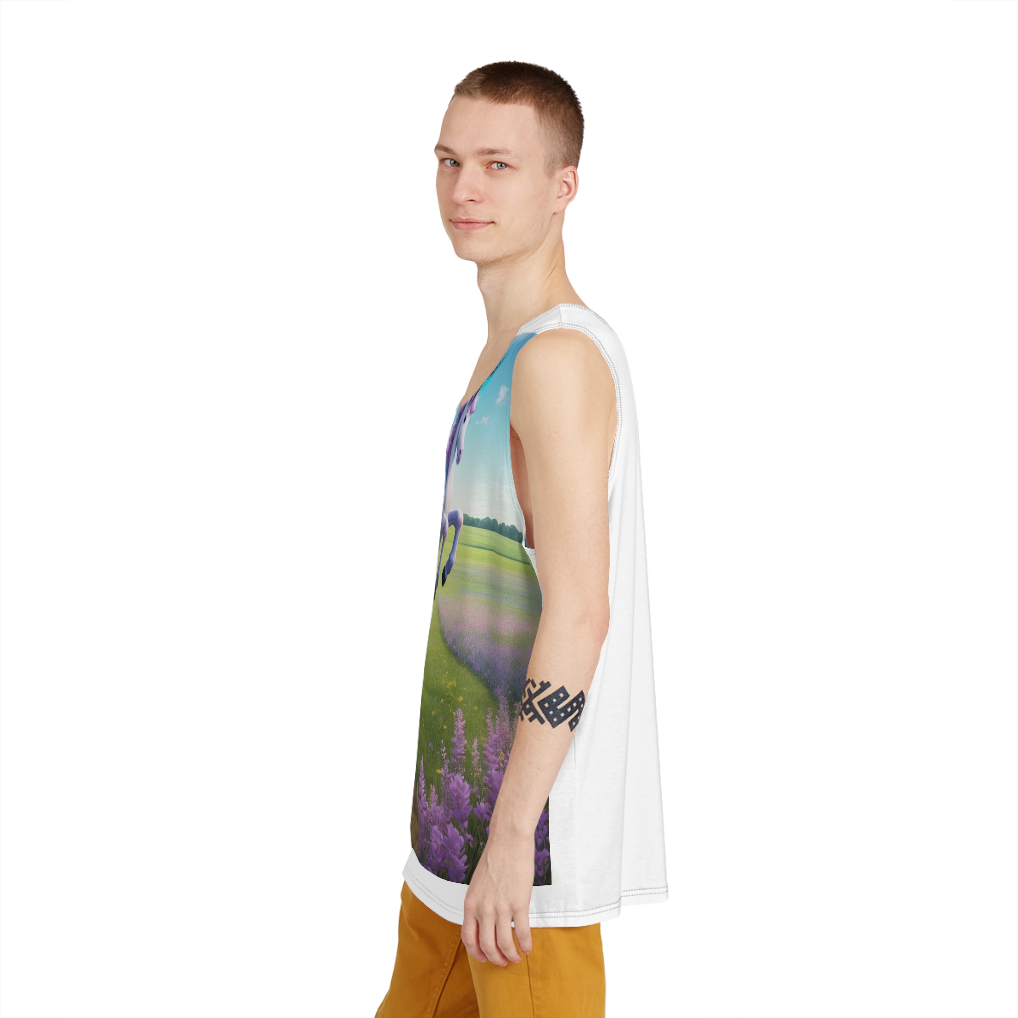 Beautiful Unicorn Running Magical Meadow Unicorn Background Images Whimsical Unicorn (24) Mens Tank Aop