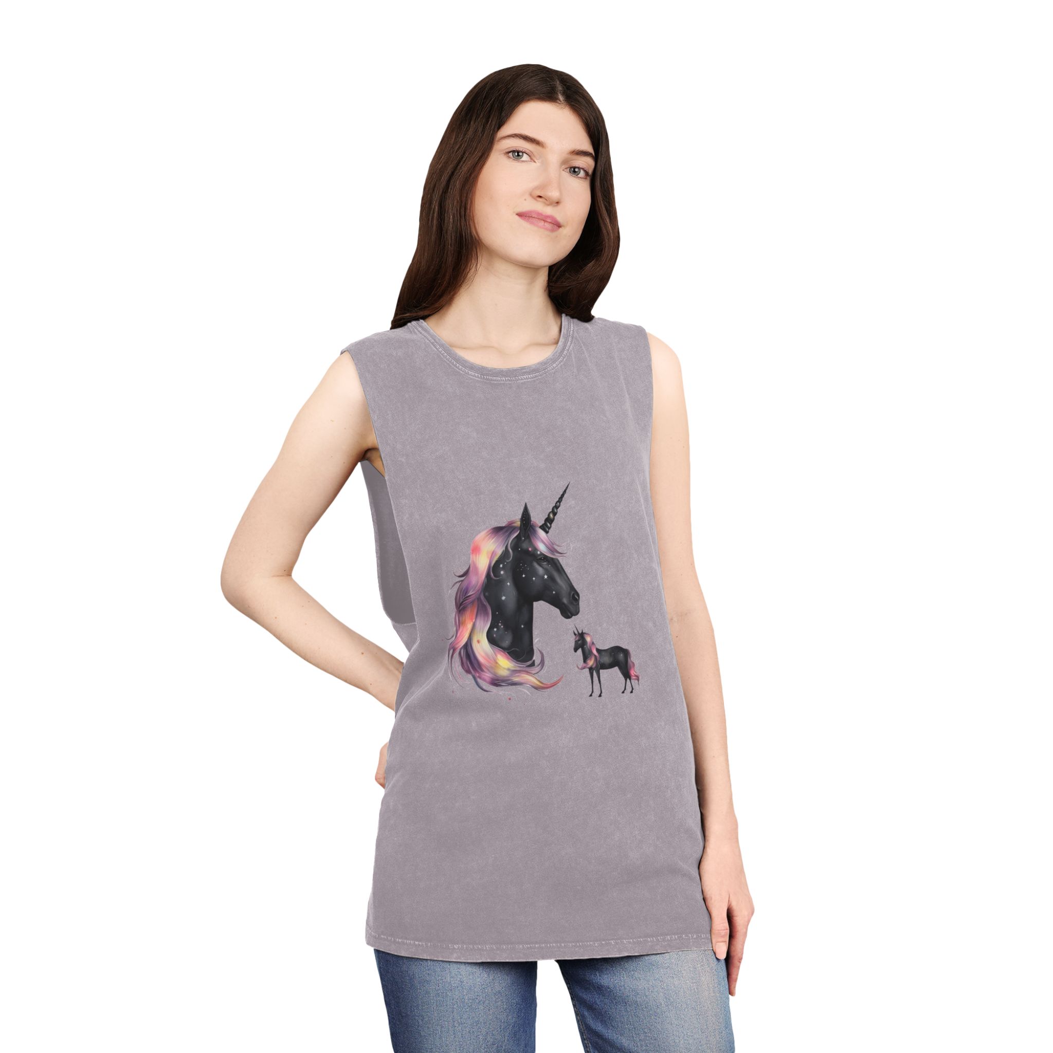 There Is Unicorn Star Sky Generative Ai Unisex Stonewash Tank Top - Image 20