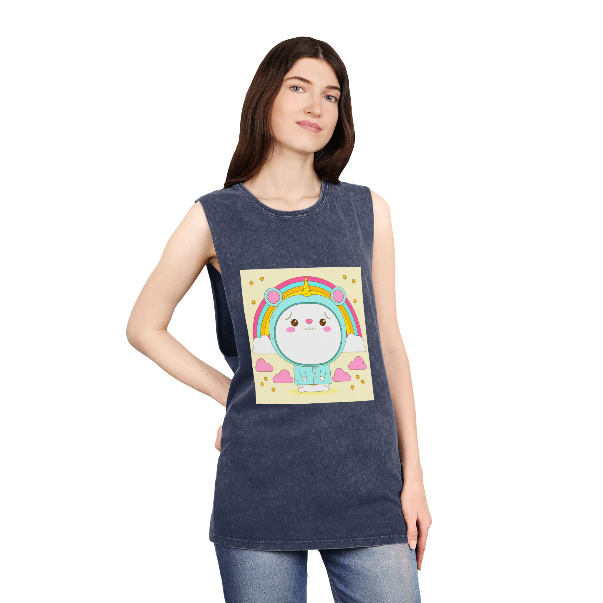 Hand Drawn Kawaii Animal Unisex Stonewash Tank Top - Image 16