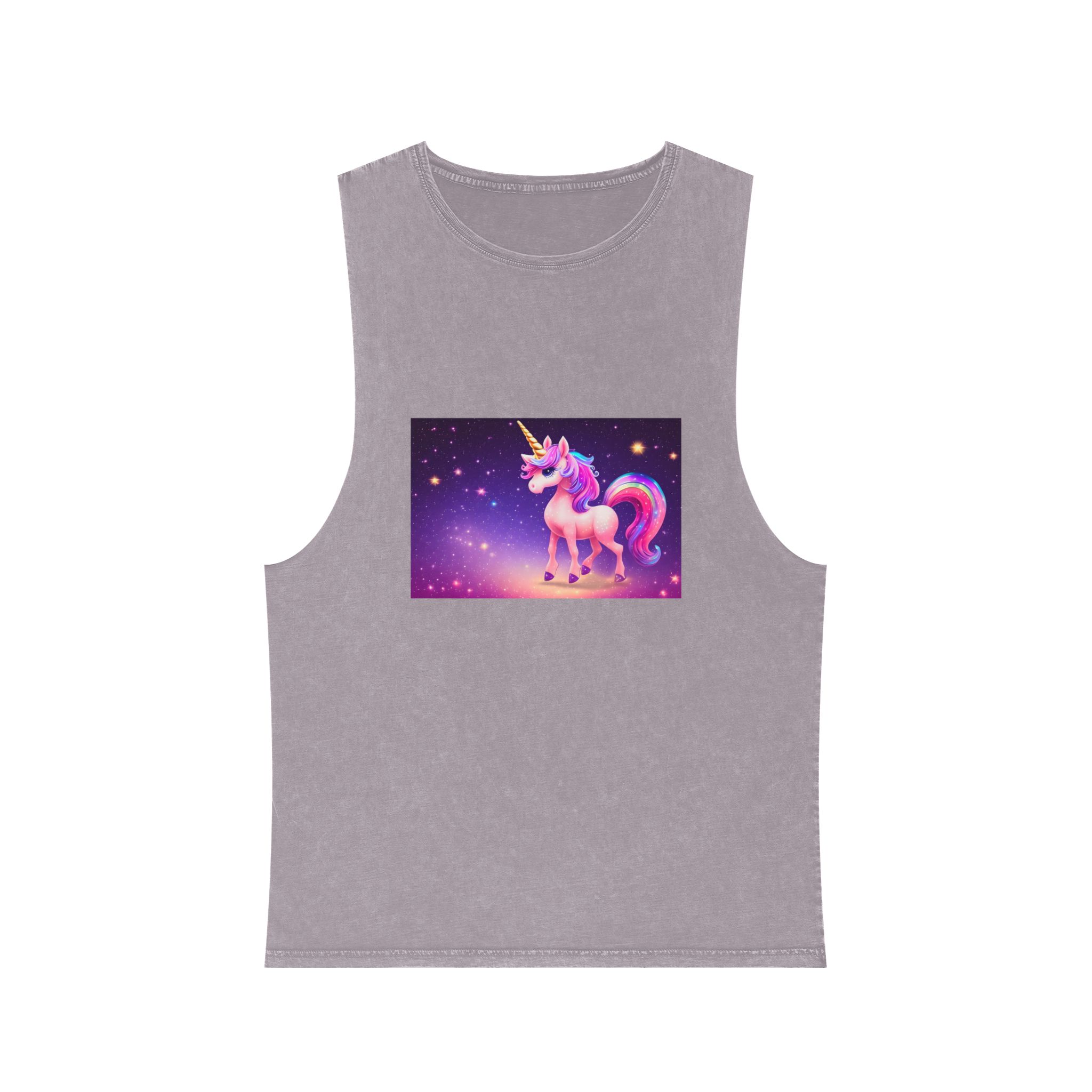 Cute Colorful Magical Adorable Kawaii Unicorn Sparles Violet Background Unisex Stonewash Tank Top - Image 17