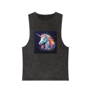 Unicorn Head Colorful Art White Background (1) Unisex Stonewash Tank Top