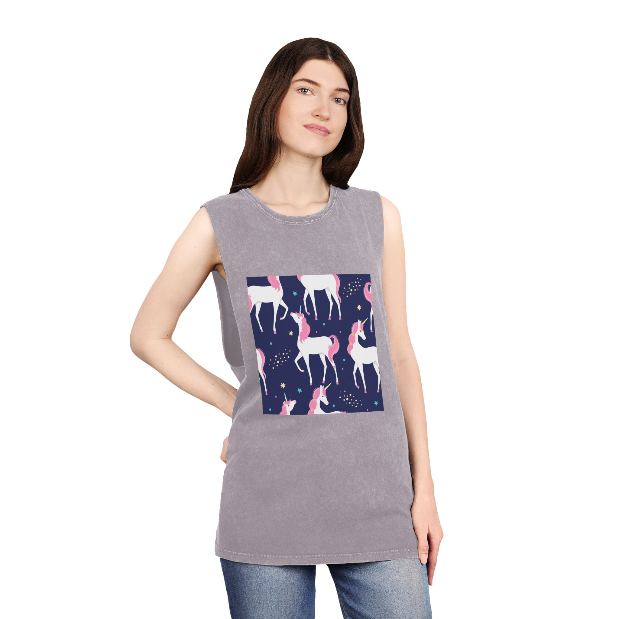 Unicorn Patterns Unisex Stonewash Tank Top - Image 20