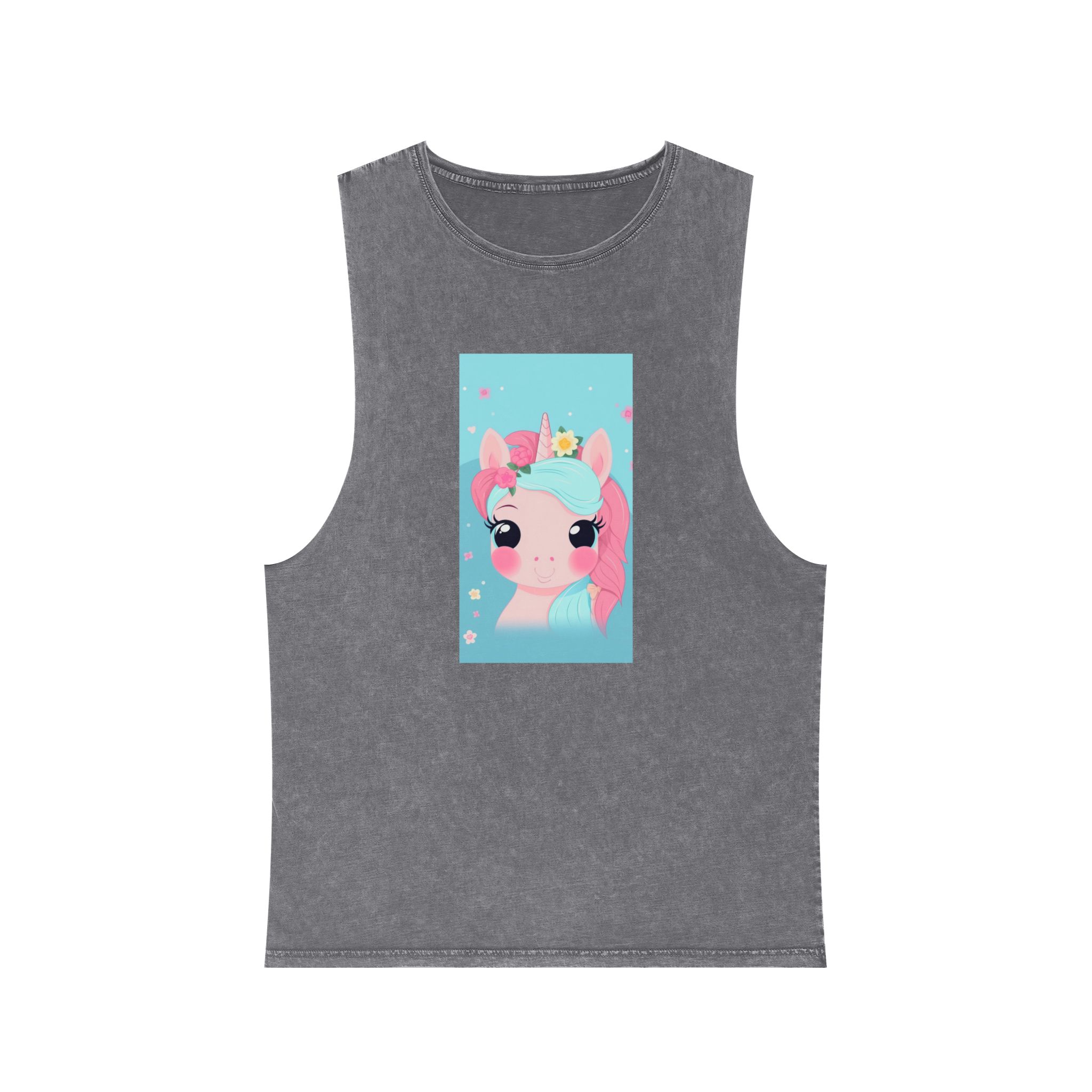 Close Up Cartoon Unicorn With Flower Crown Her Head Generative Ai Unisex Stonewash Tank Top - Image 9