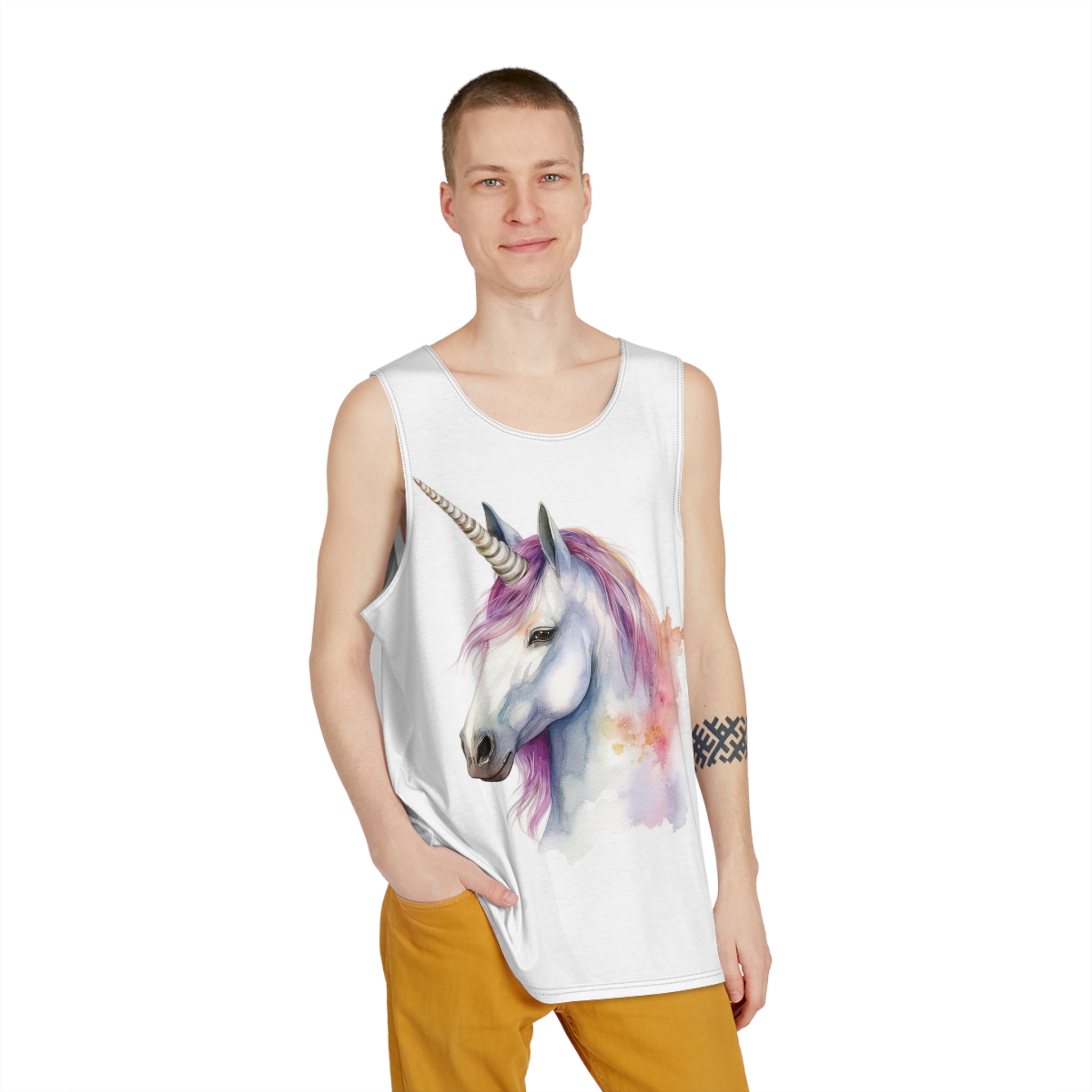 Unicorn With Purple Mane Pink Horn Mens Tank Aop - Image 3