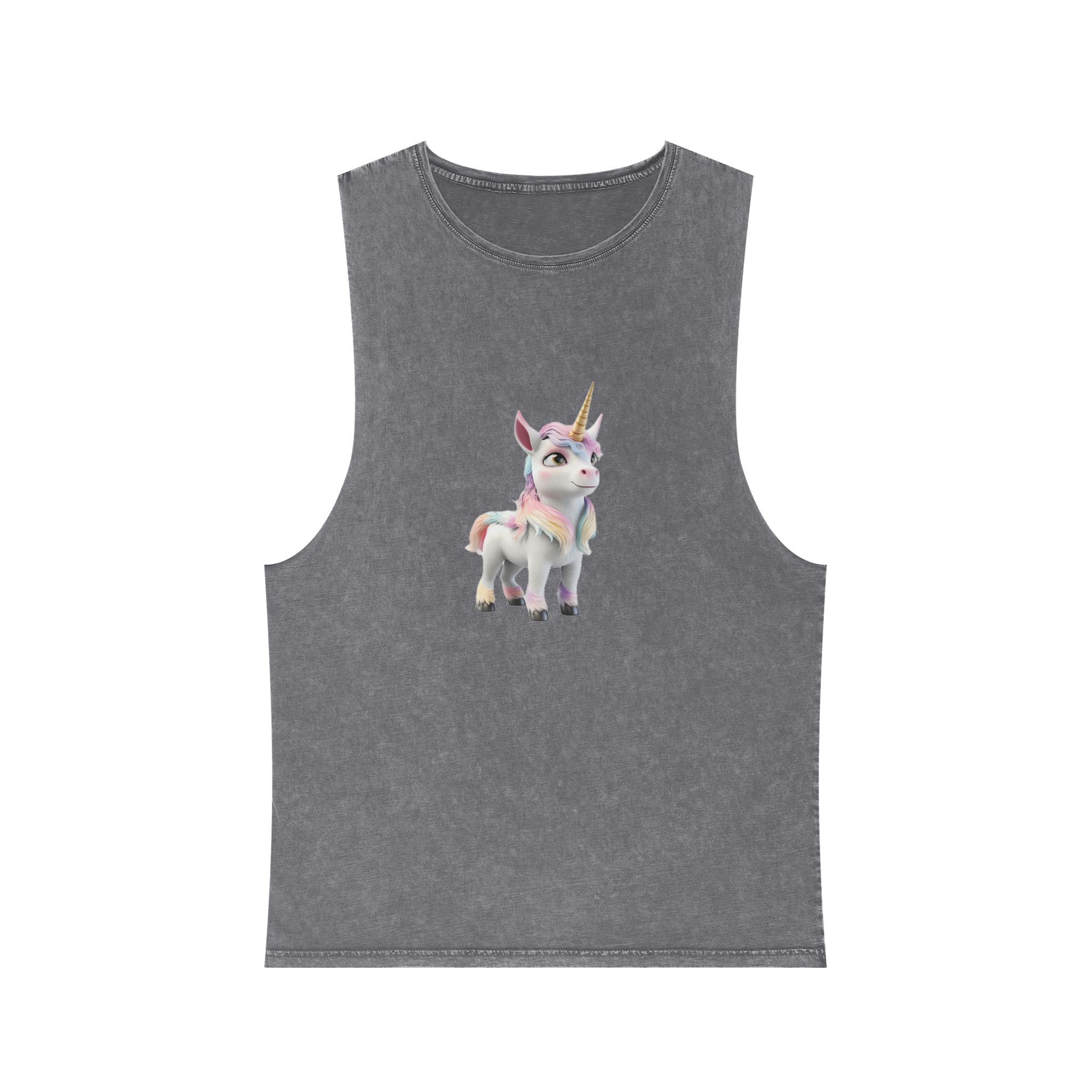 Colorful Cartoon Animated 3d Unicorn Children (13) Unisex Stonewash Tank Top - Image 9