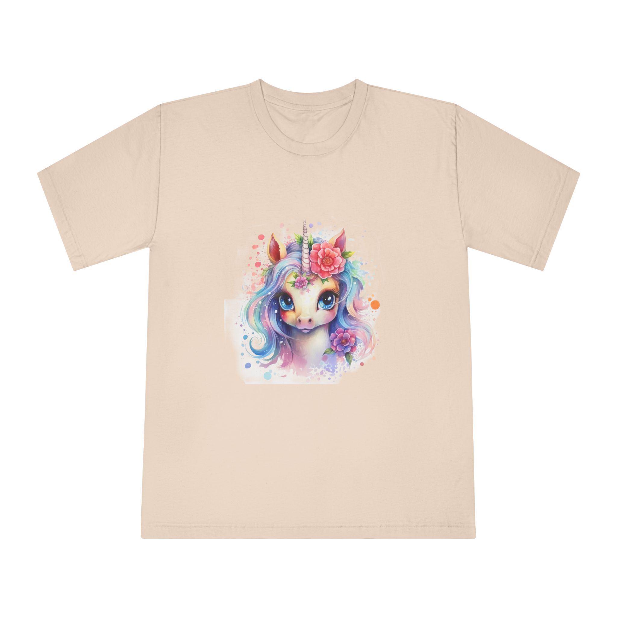 Cute Colorful Magic Unicorn With Flowers Watercolor Style (8) Copia Unisex Classic Crewneck T Shirt - Image 9