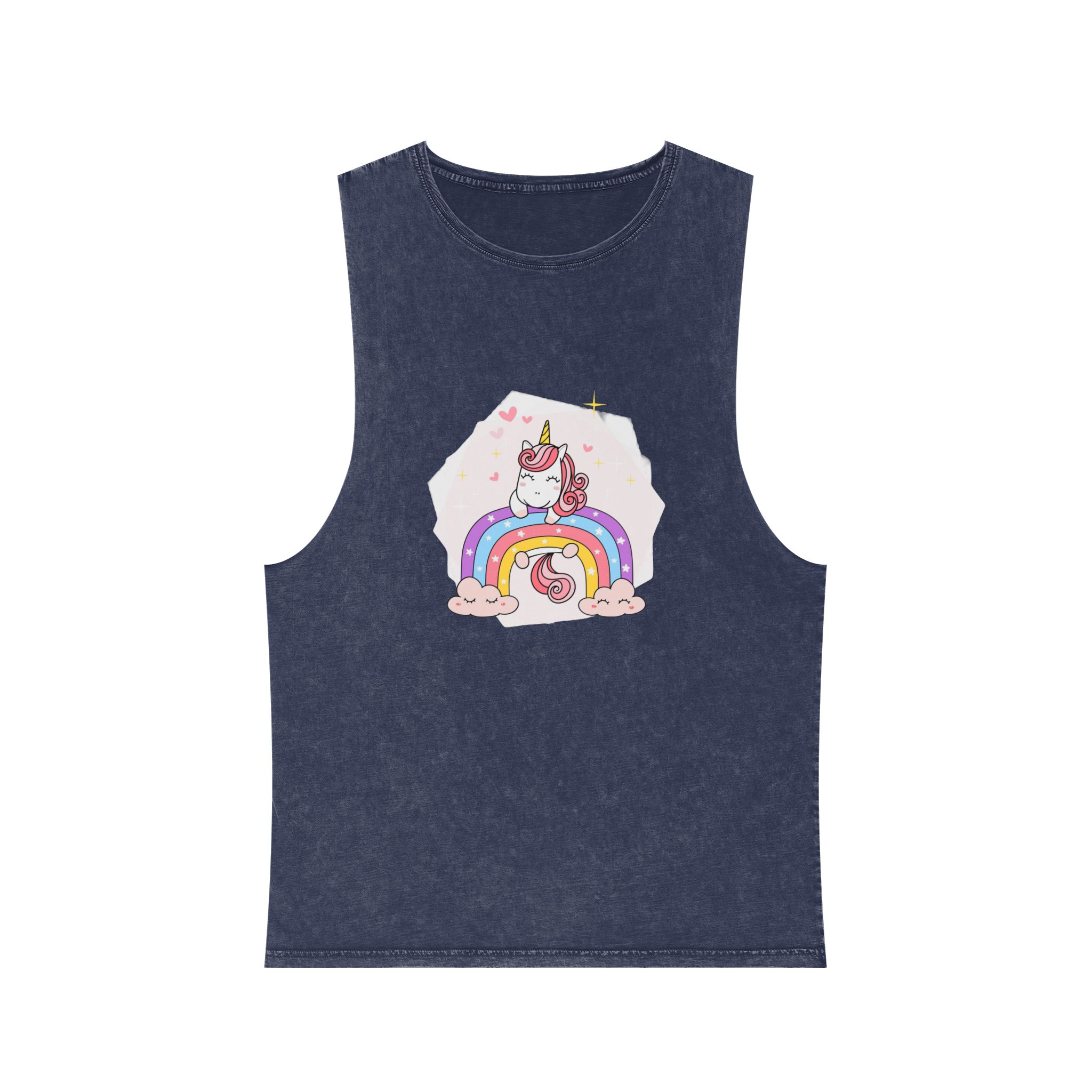 Cute Unicorn Magical Purple Rainbow Simple Doodle Outline Cartoon Illustration Unisex Stonewash Tank Top - Image 13