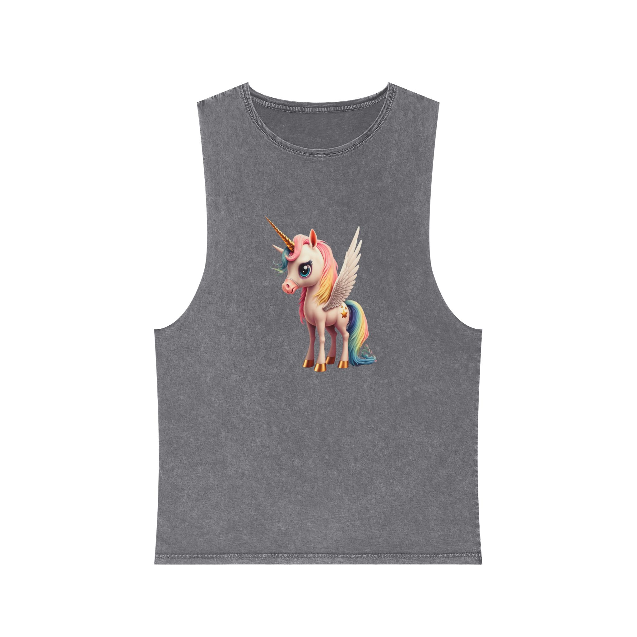 Cartoon Unicorn With Wings Pink Background Generative Ai Unisex Stonewash Tank Top - Image 9