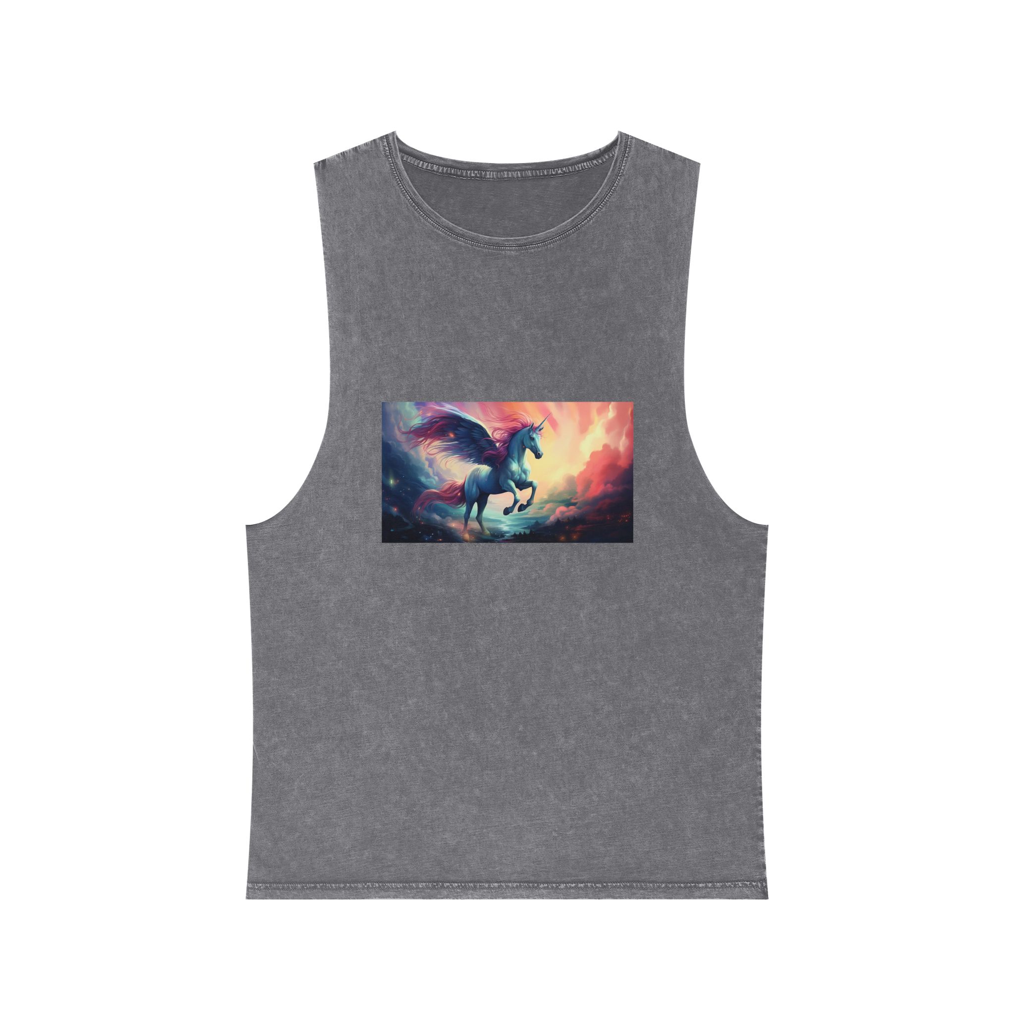 Painting Unicorn With Wings Flying Lake Generative Ai Unisex Stonewash Tank Top - Image 9