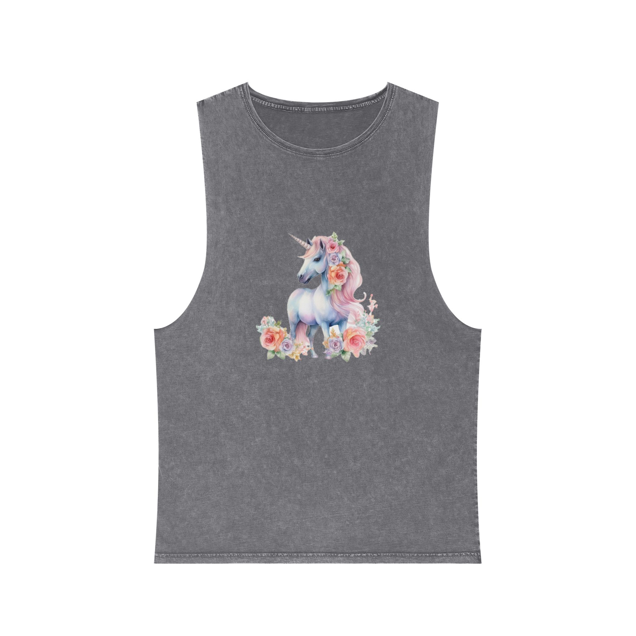There Is Unicorn With Long Mane Flowers It Generative Ai Unisex Stonewash Tank Top - Image 9