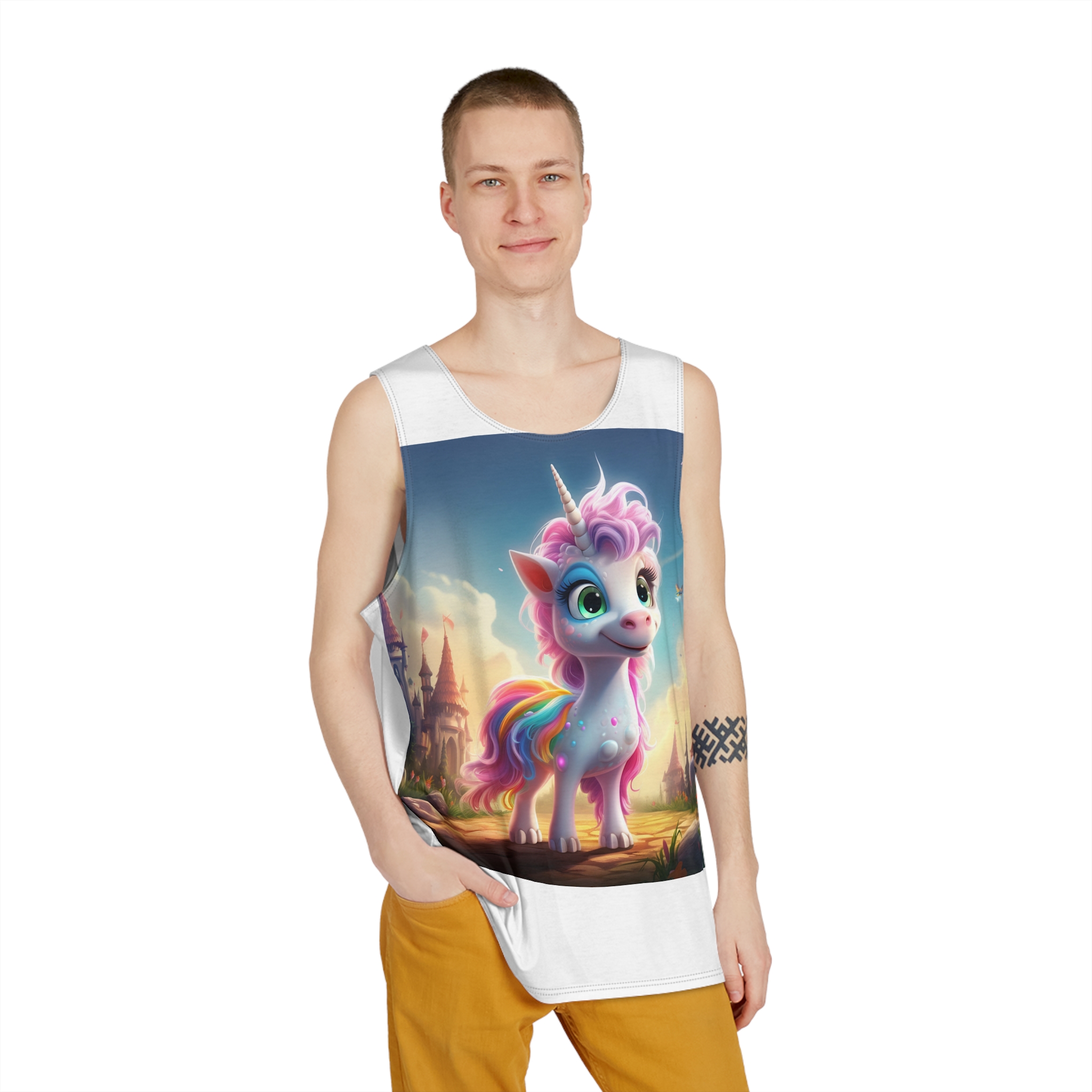 Unicorn Standing Rock Front Castle Generative Ai Mens Tank Aop - Image 3