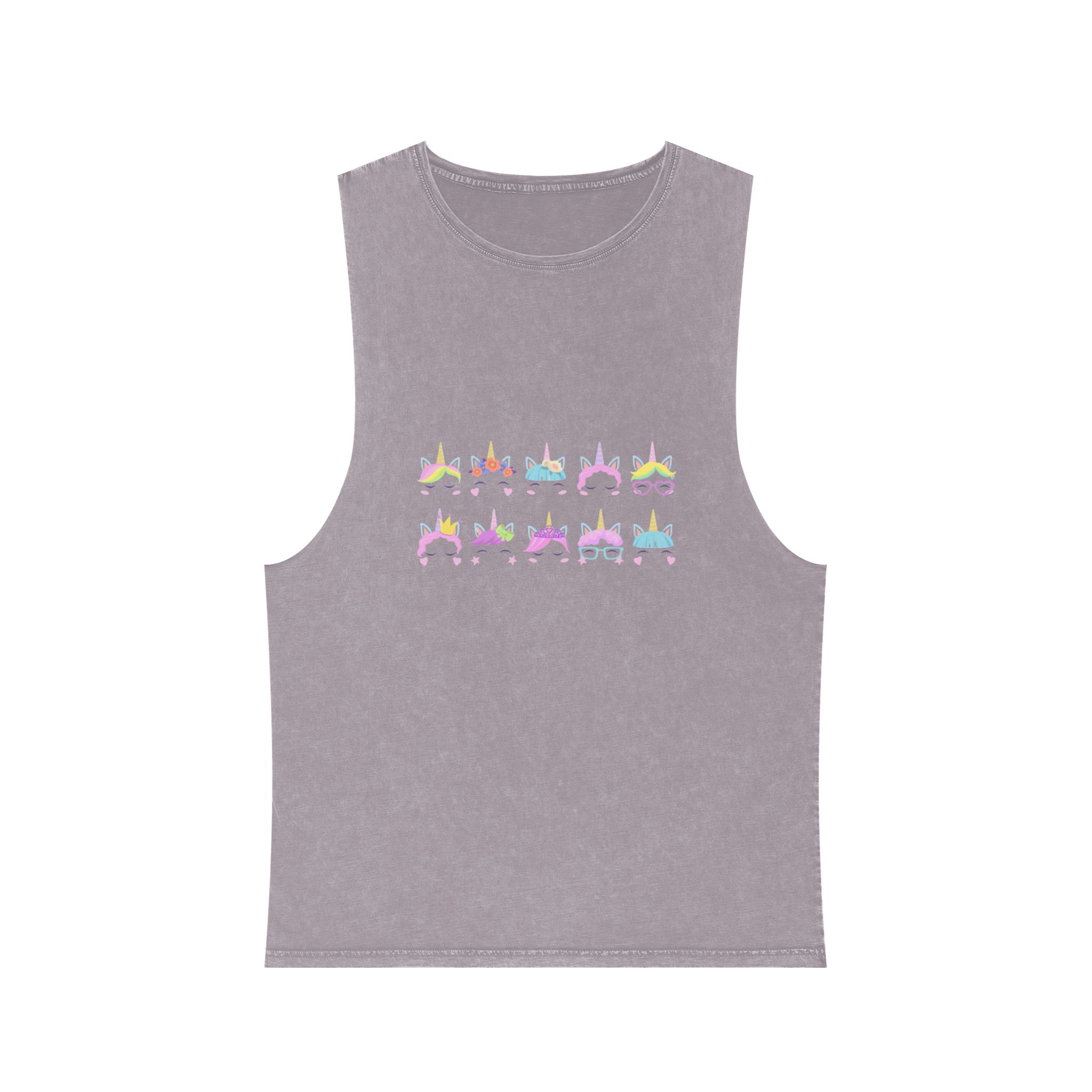 Pretty Pony Unicorns Faces Flat Set For Web Design Unisex Stonewash Tank Top - Image 17