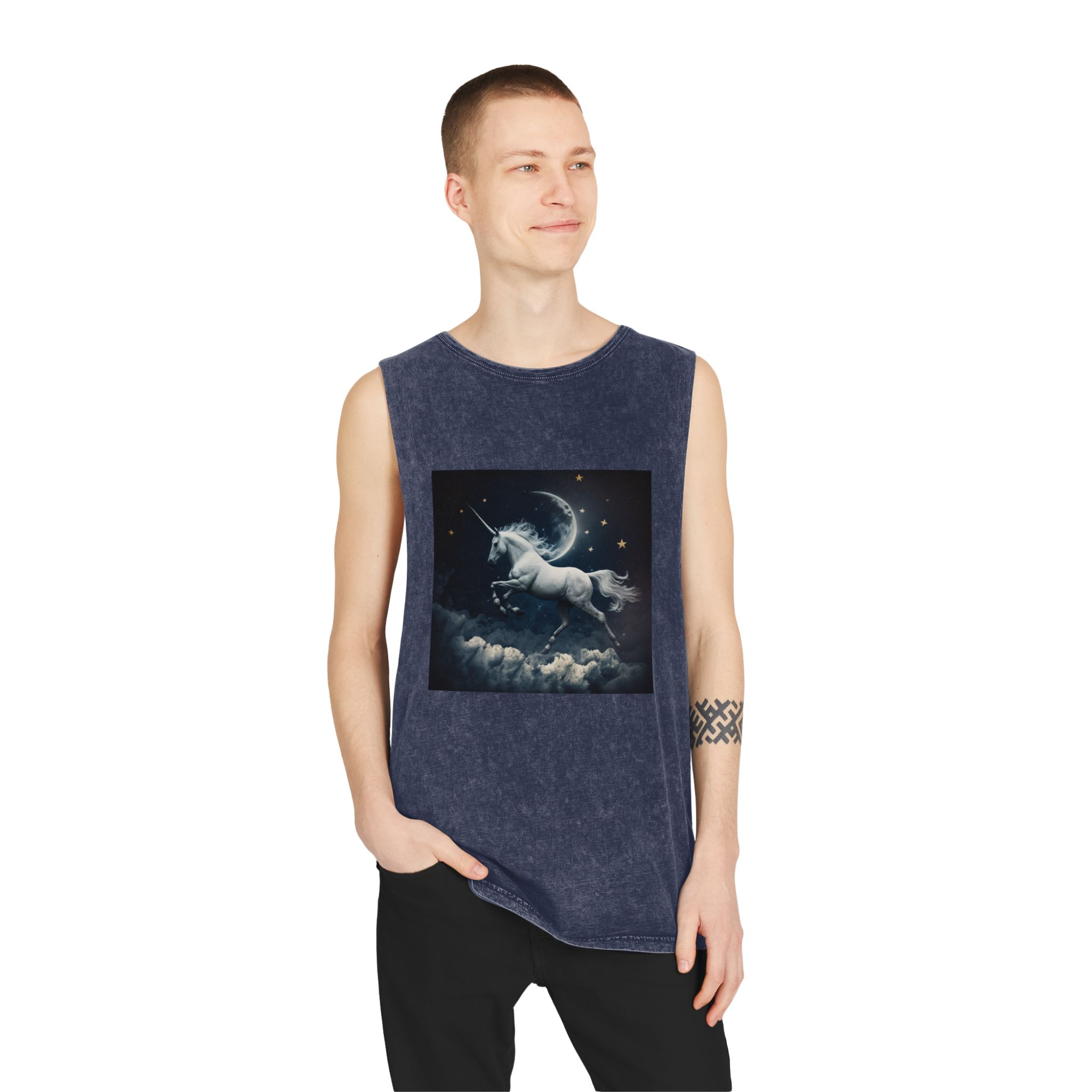 Unicorn Clouds With Full Moon Background Generative Ai Unisex Stonewash Tank Top - Image 15