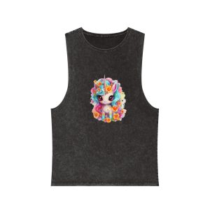 Illustration Unicorn Cartoon With Flower White Background Generative Ai (2) Unisex Stonewash Tank Top
