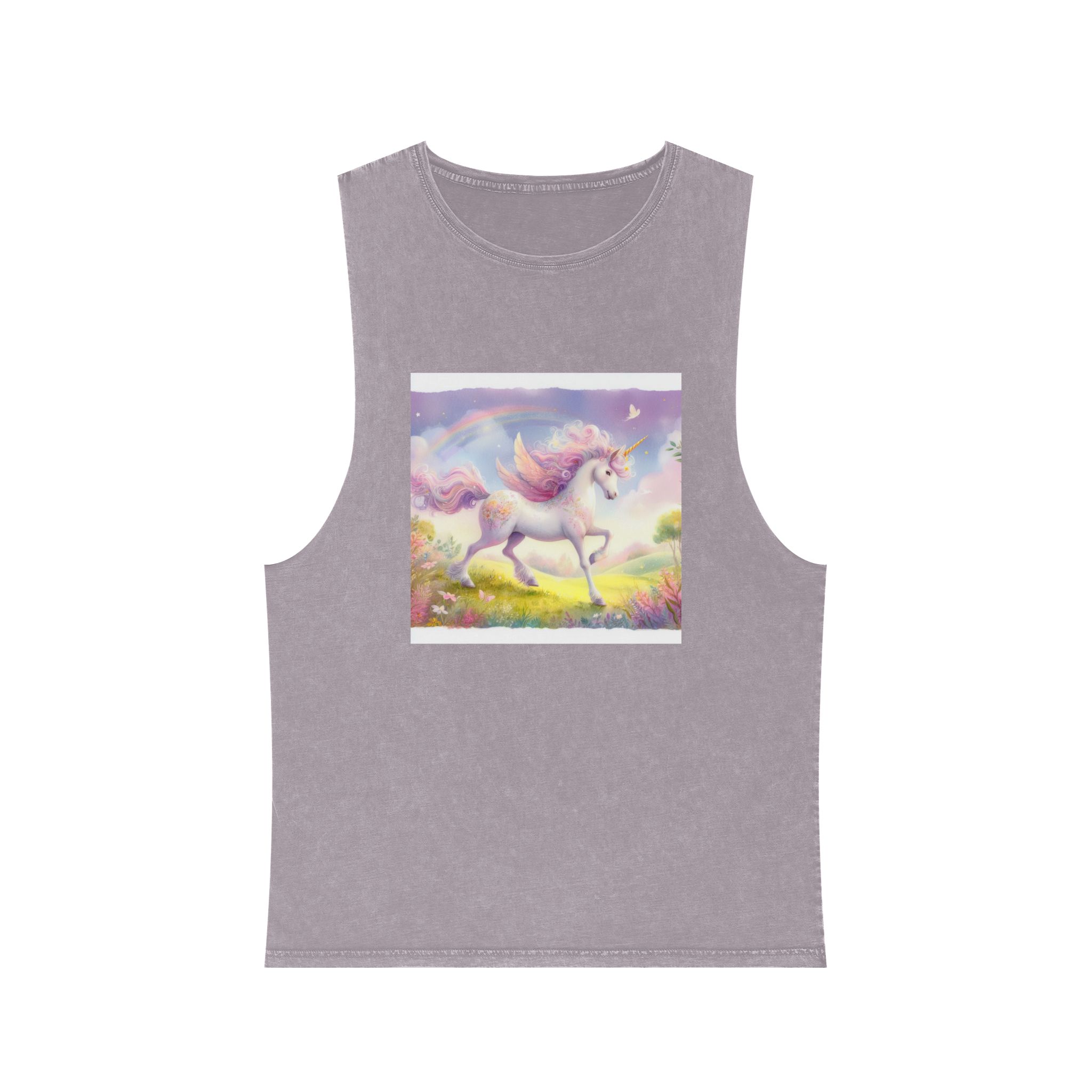 Beautiful Unicorn Running Magical Meadow Unicorn Background Images Whimsical Unicorn (10) Unisex Stonewash Tank Top - Image 17