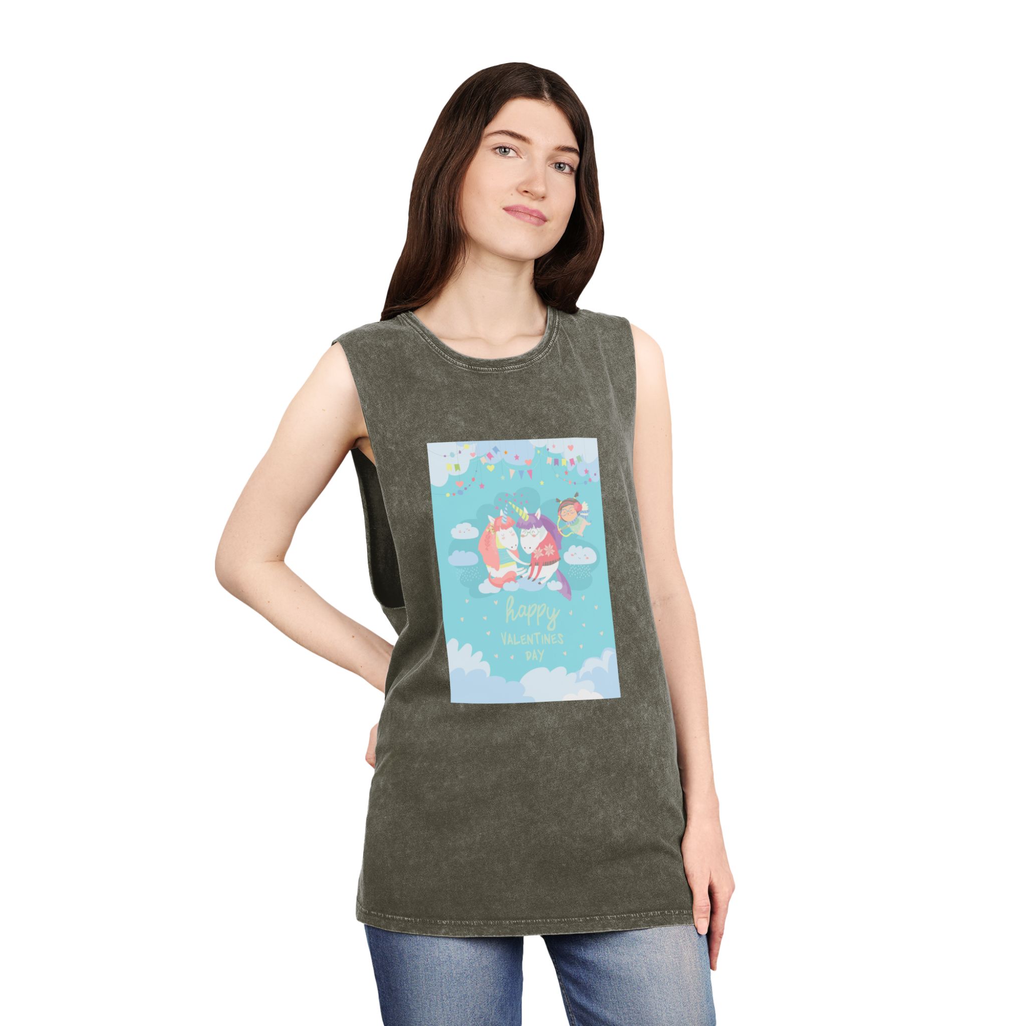 Cute Card With Fairy Unicorns Love Unisex Stonewash Tank Top - Image 8