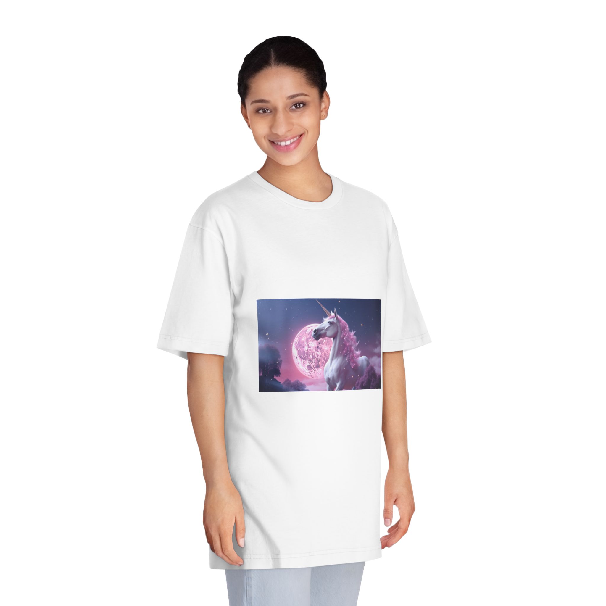 Pink Background With Unicorn Illustration Ai Generativexa Unisex Classic Crewneck T Shirt - Image 3