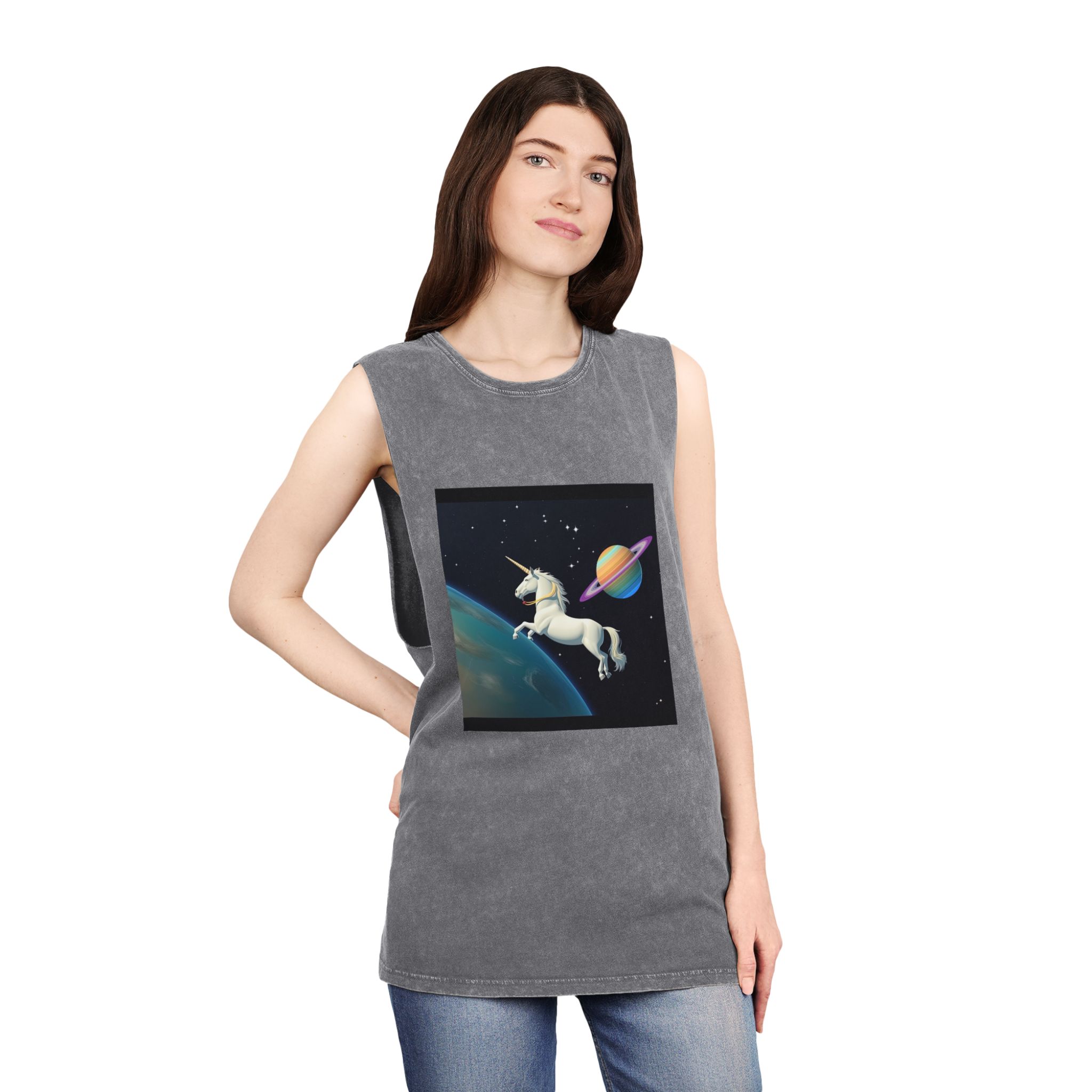 Picture White Unicorn With Rainbow It Unisex Stonewash Tank Top - Image 12