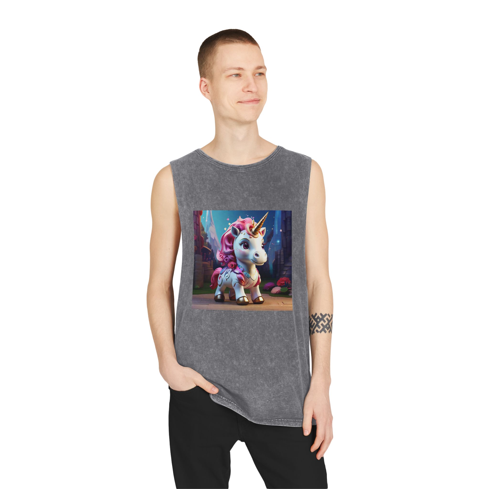 Animated Unicorn Children Generated By Ai (14) Unisex Stonewash Tank Top - Image 11