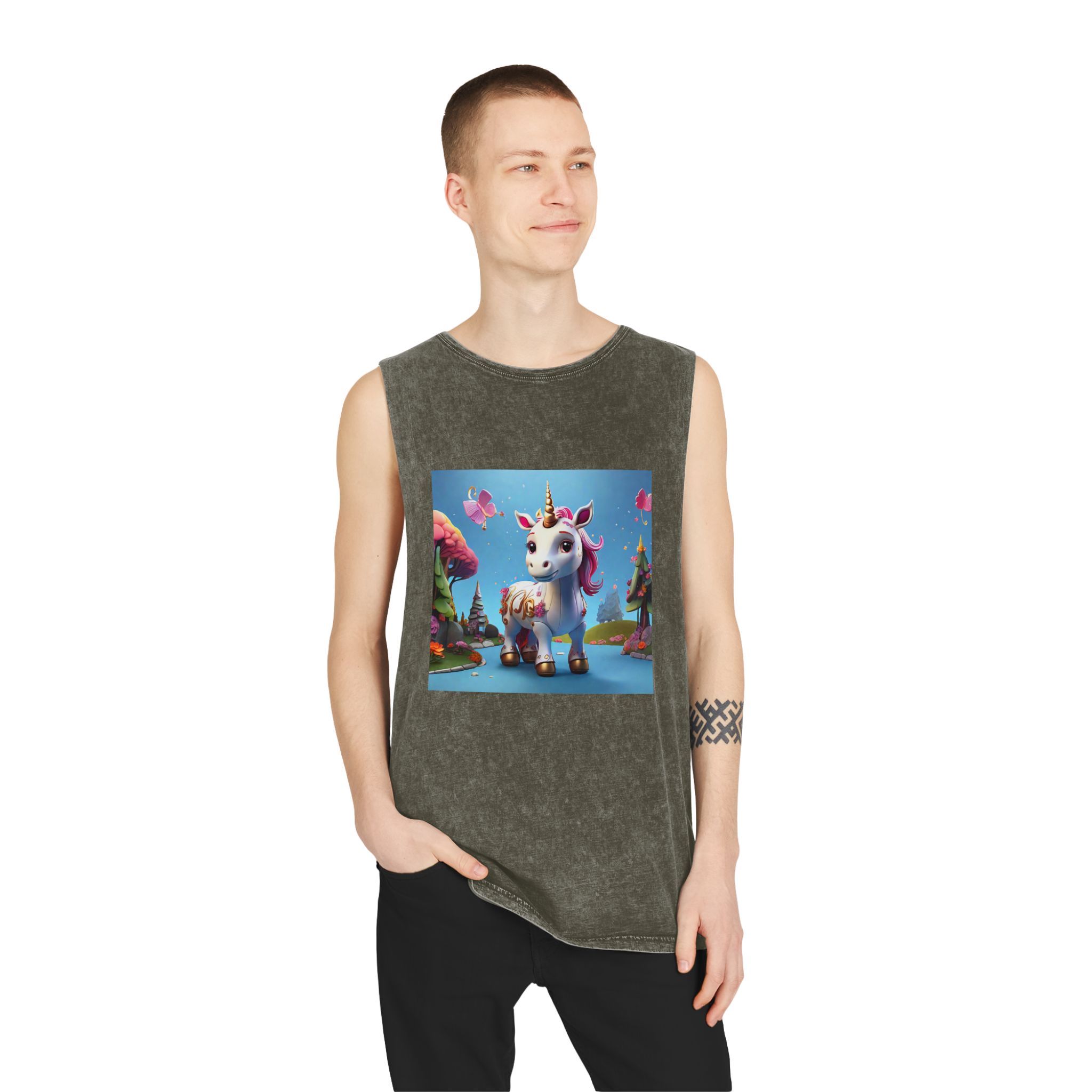 Animated Unicorn Children Generated By Ai (19) Unisex Stonewash Tank Top - Image 7