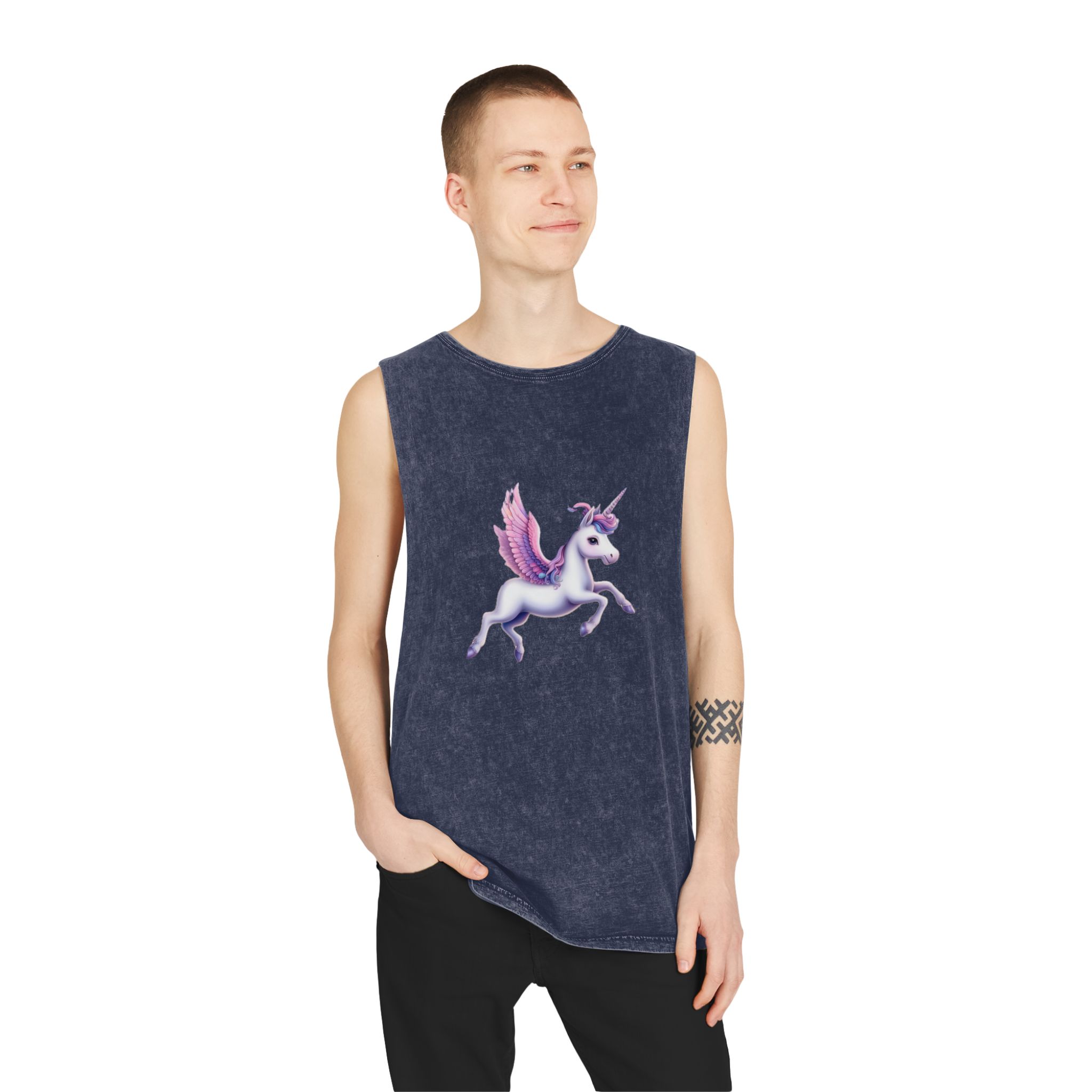 Beautiful Unicorn Running Magical Meadow Unicorn Background Images Whimsical Unicorn (41) Unisex Stonewash Tank Top - Image 15