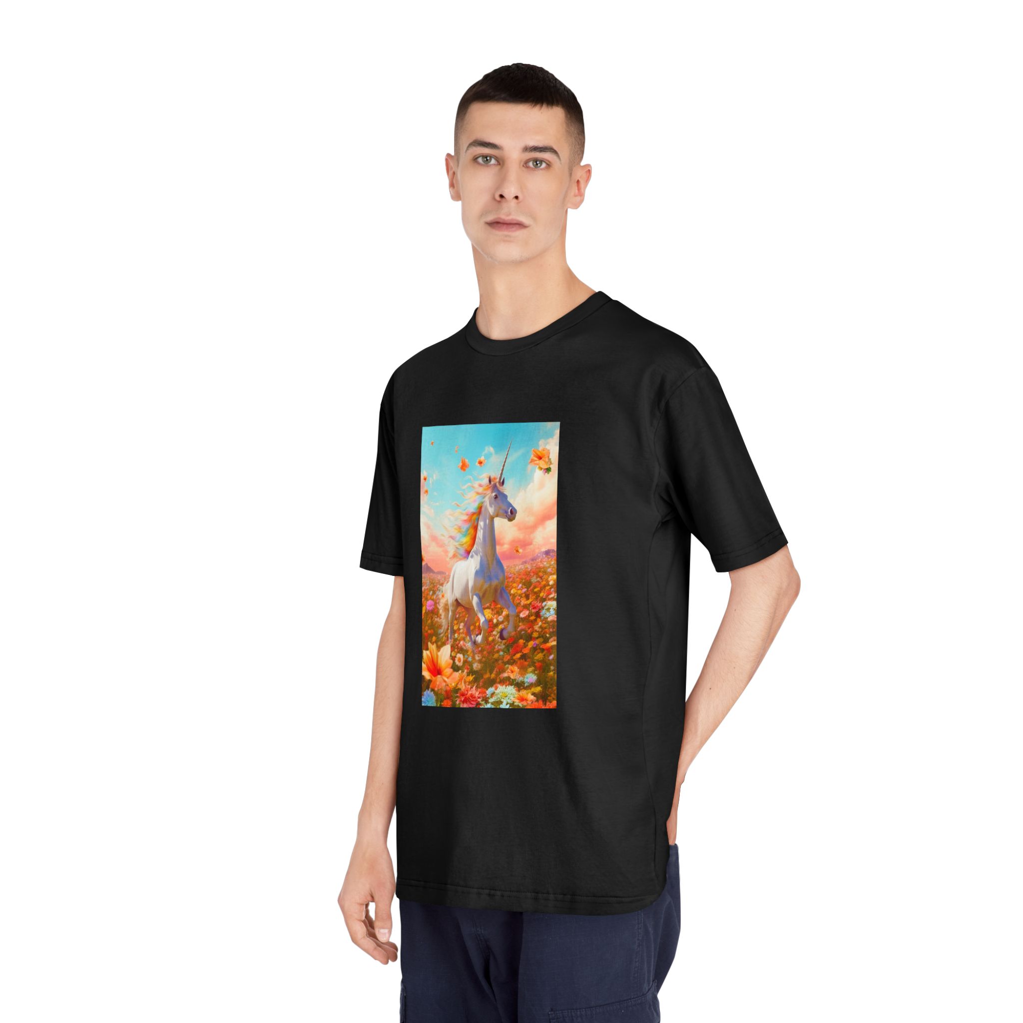 Image White Unicorn Running Through Field Wildflowers Generative Ai Unisex Classic Crewneck T Shirt - Image 8