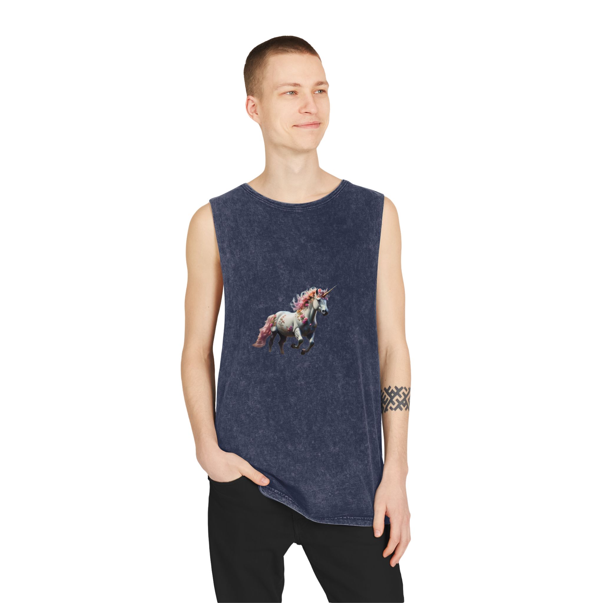 Beautiful Unicorn Running Magical Meadow Unicorn Background Images Whimsical Unicorn (38) Unisex Stonewash Tank Top - Image 15