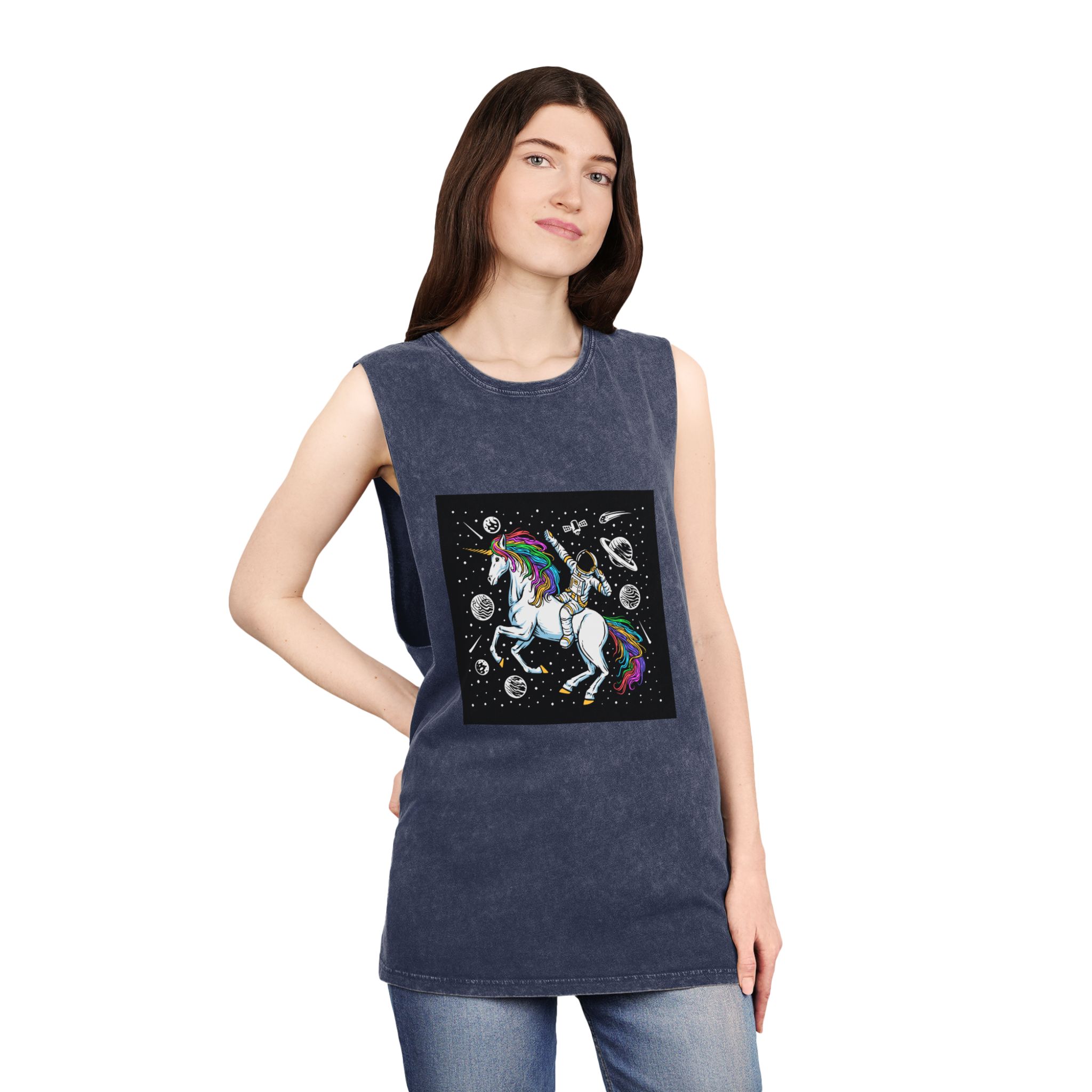 Astronaut Unicorn Unisex Stonewash Tank Top - Image 16