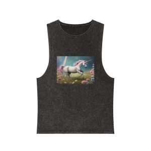 Beautiful Unicorn Running Magical Meadow Unicorn Background Images Whimsical Unicorn (30) Unisex Stonewash Tank Top