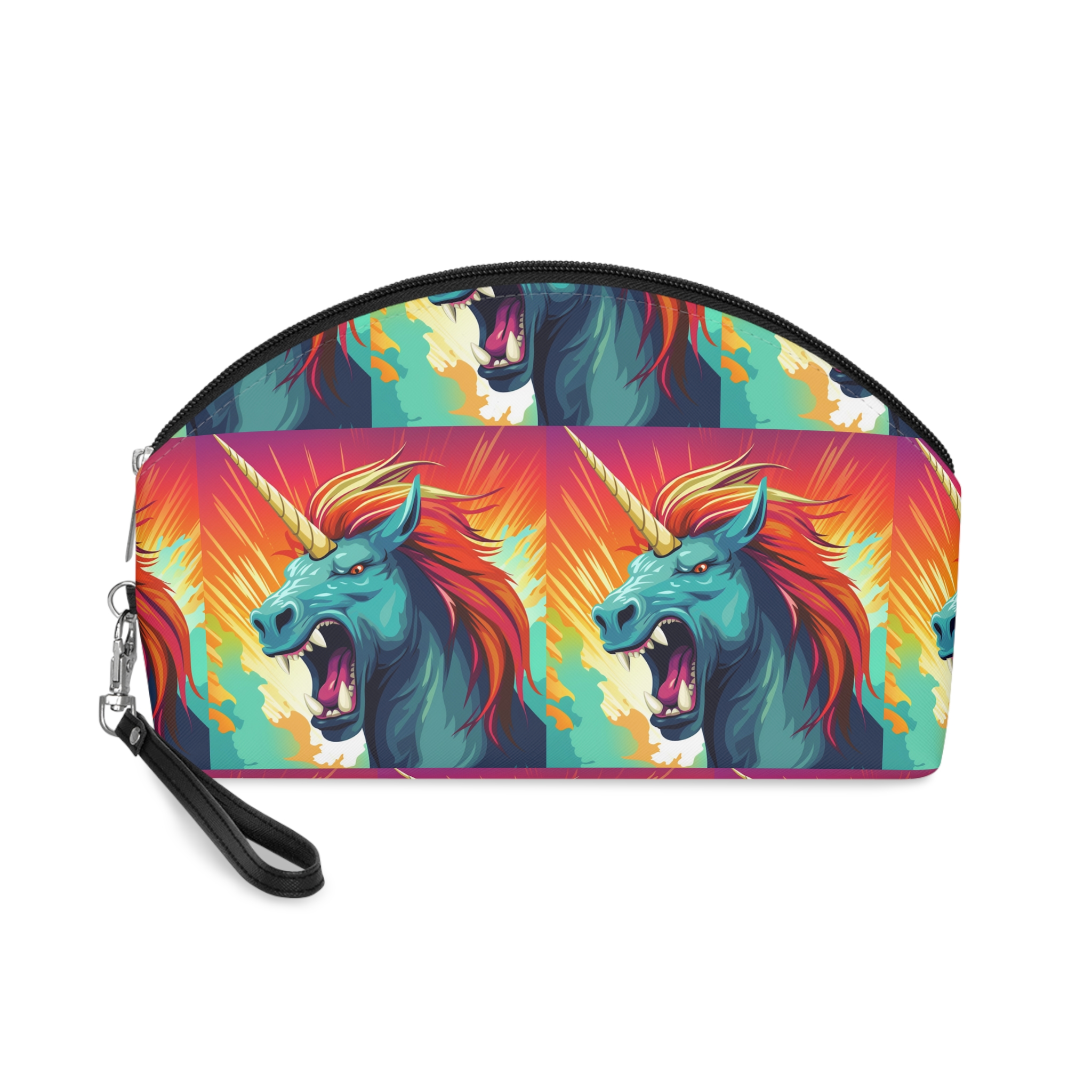 Illustration Unicorn With Colorful Mane Yellow Horn Generative Ai Makeup Bag