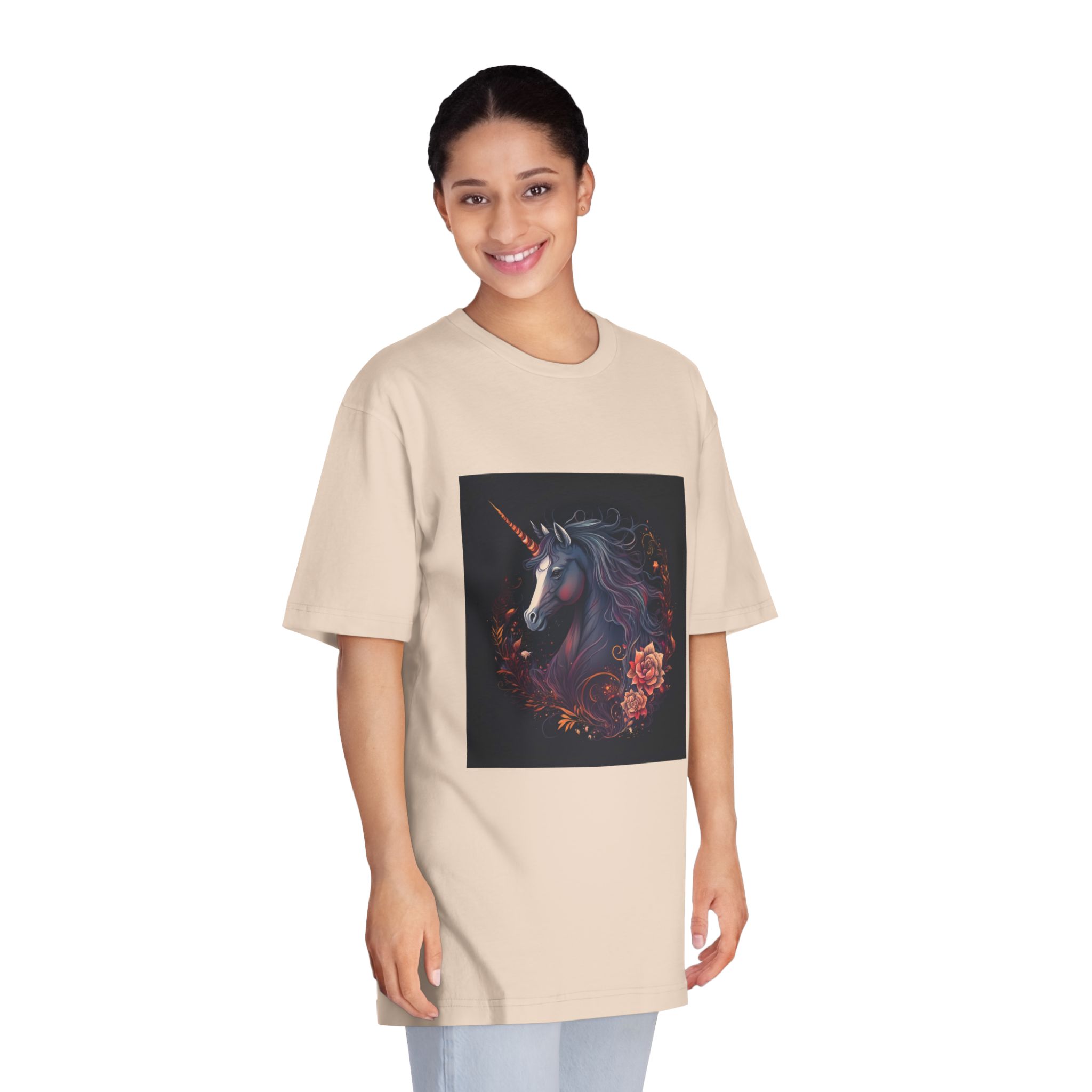 Unicorn With Long Mane Flowers Dark Background Generative Ai Unisex Classic Crewneck T Shirt - Image 11