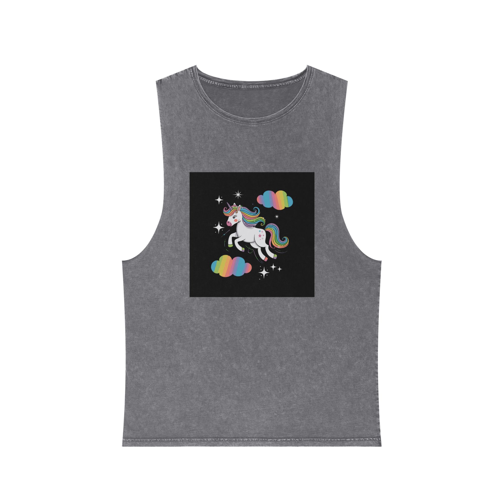 Rainbow With Rainbow It Words Unicorn Bottom Unisex Stonewash Tank Top - Image 9