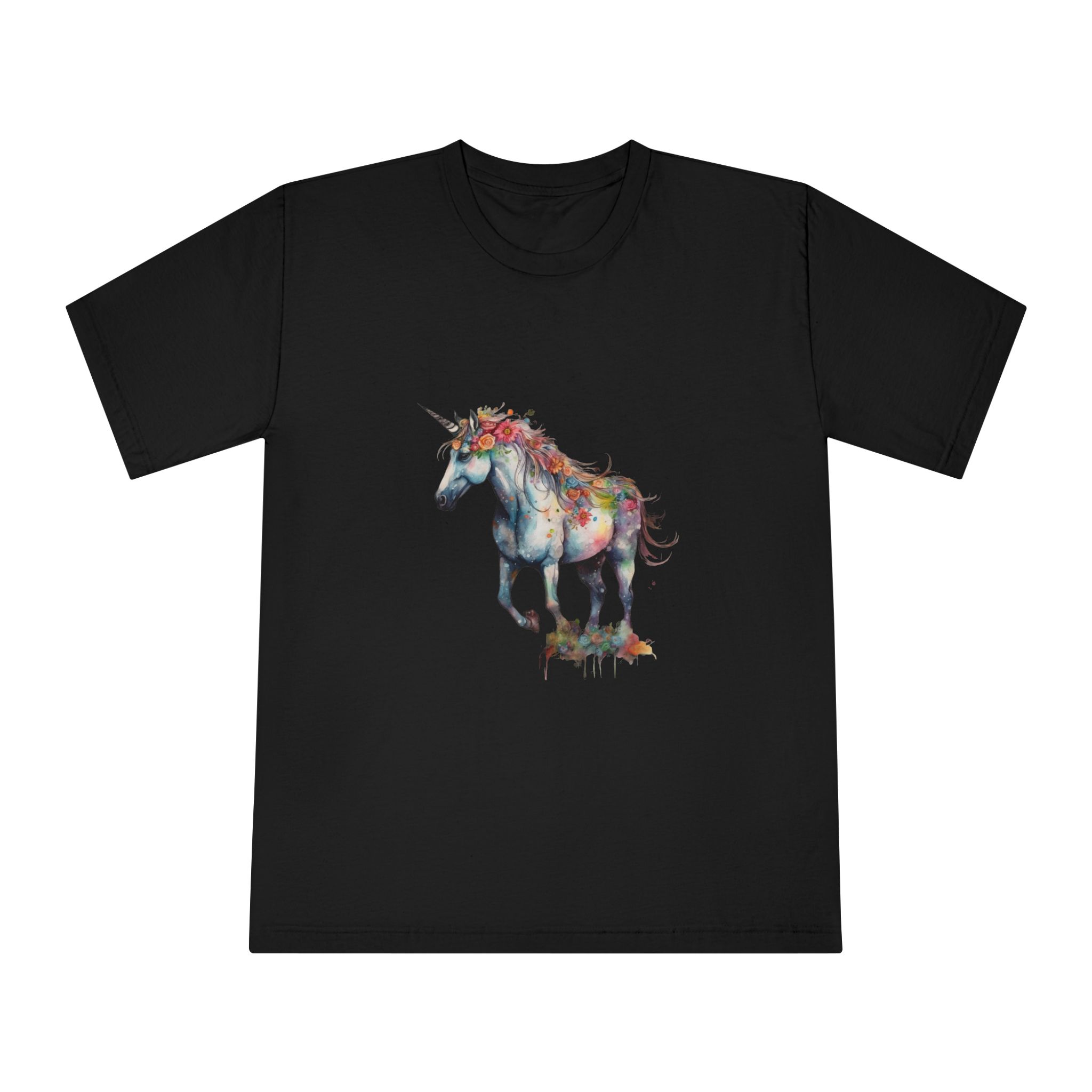 Watercolor Painting Unicorn With Rainbow Horn Unisex Classic Crewneck T Shirt - Image 5